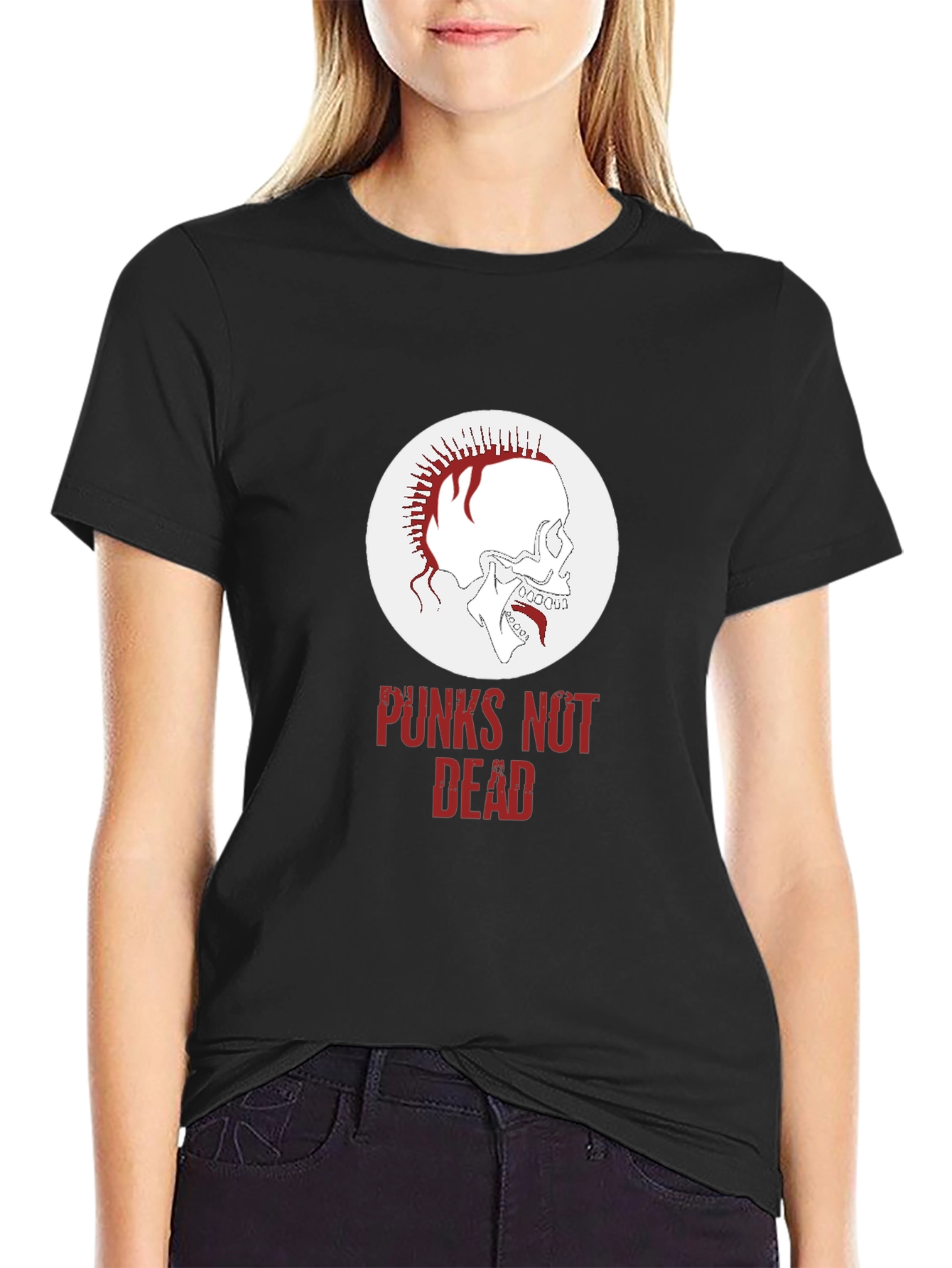Black Punk Skull Graphic Tee - Punx Not Dead T-Shirt view 2