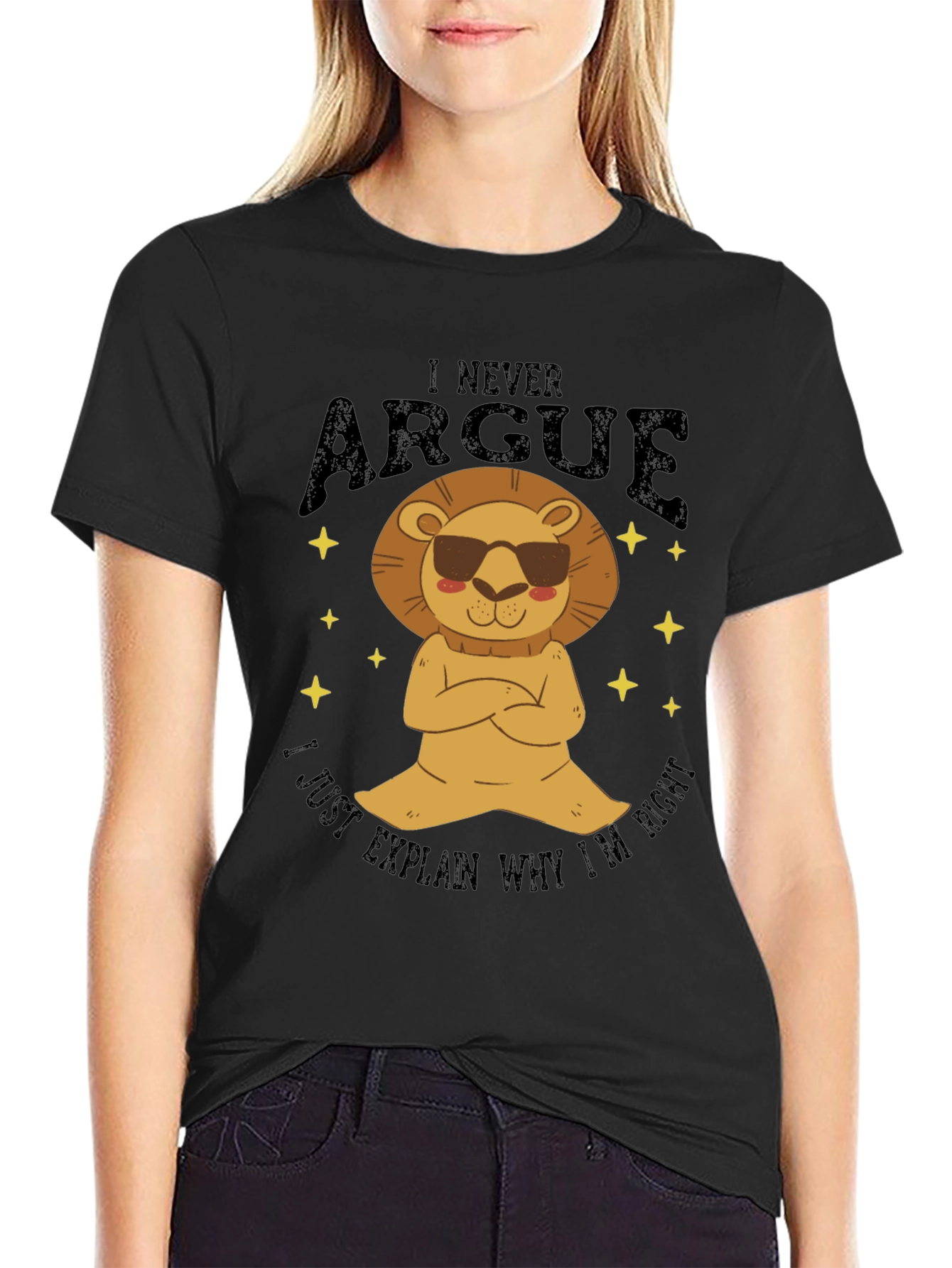 Black I Never Argue Lion Graphic T-Shirt - Funny Men's Tee view 2