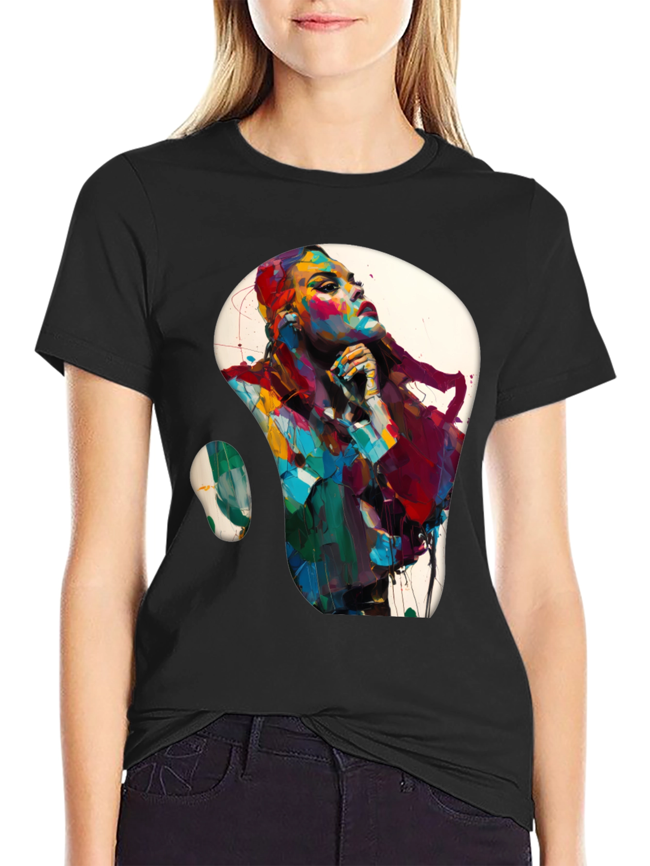 Black Abstract Woman Graphic Black T-Shirt view 2