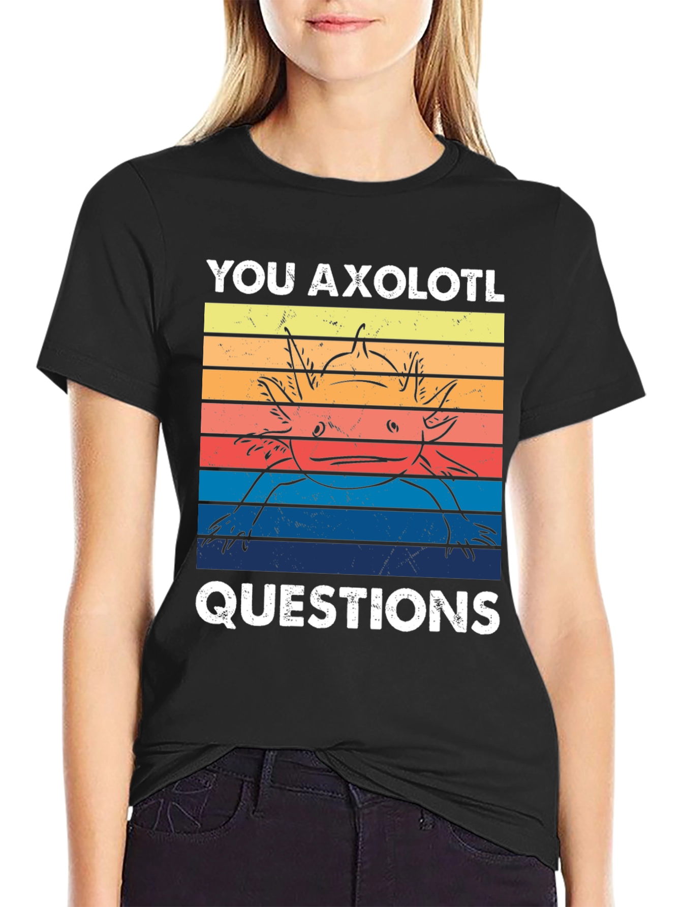 Black You Axolotl Questions T-Shirt Funny Axolotl Lover Tee view 2