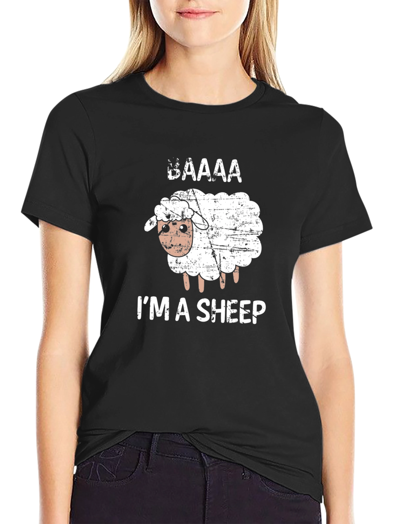 Black Funny Sheep Graphic Tee - "I'm a Sheep" Black T-Shirt view 2