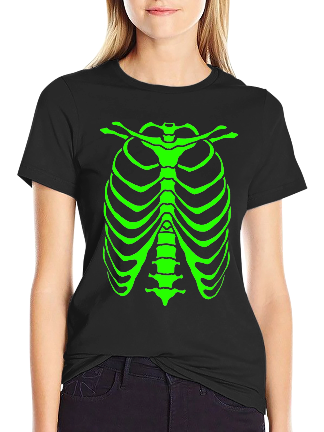Black Glow Skeleton Rib Cage Graphic Tee view 2
