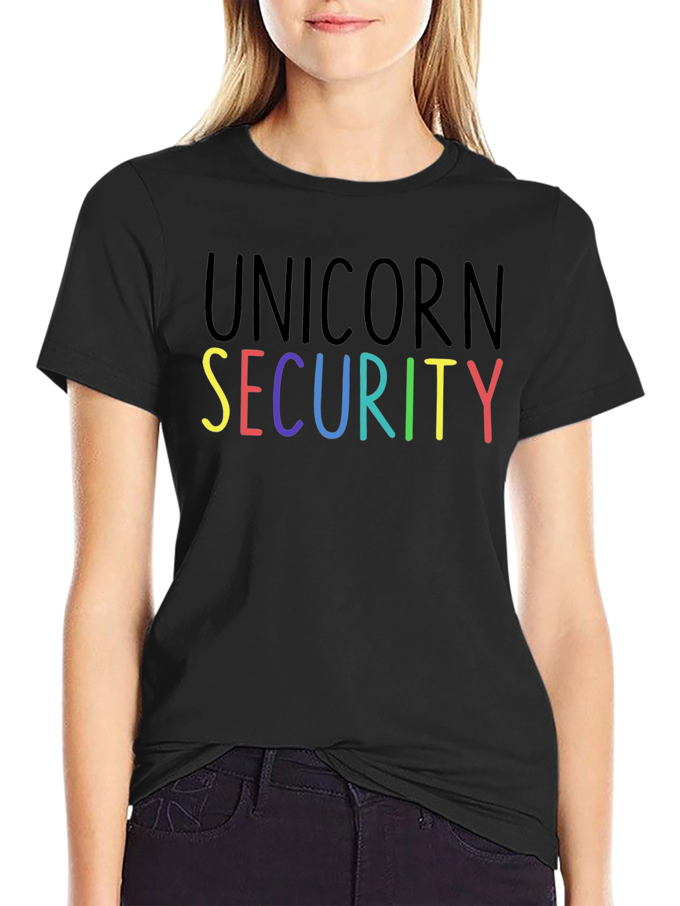 Black Unicorn Security Graphic T-Shirt - Black Crew Neck Tee view 2