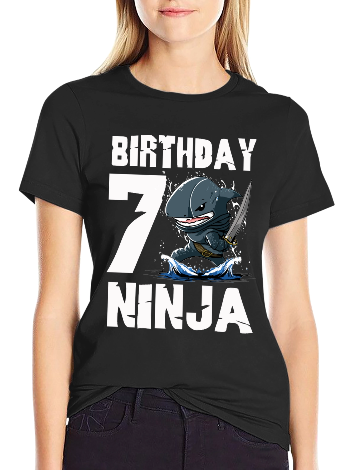 Black Birthday 7 Ninja Shark T-Shirt view 2