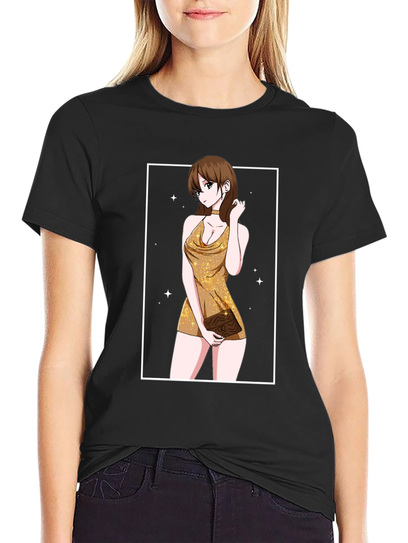 Black Anime Girl T-Shirt - Trendy Graphic Tee view 2