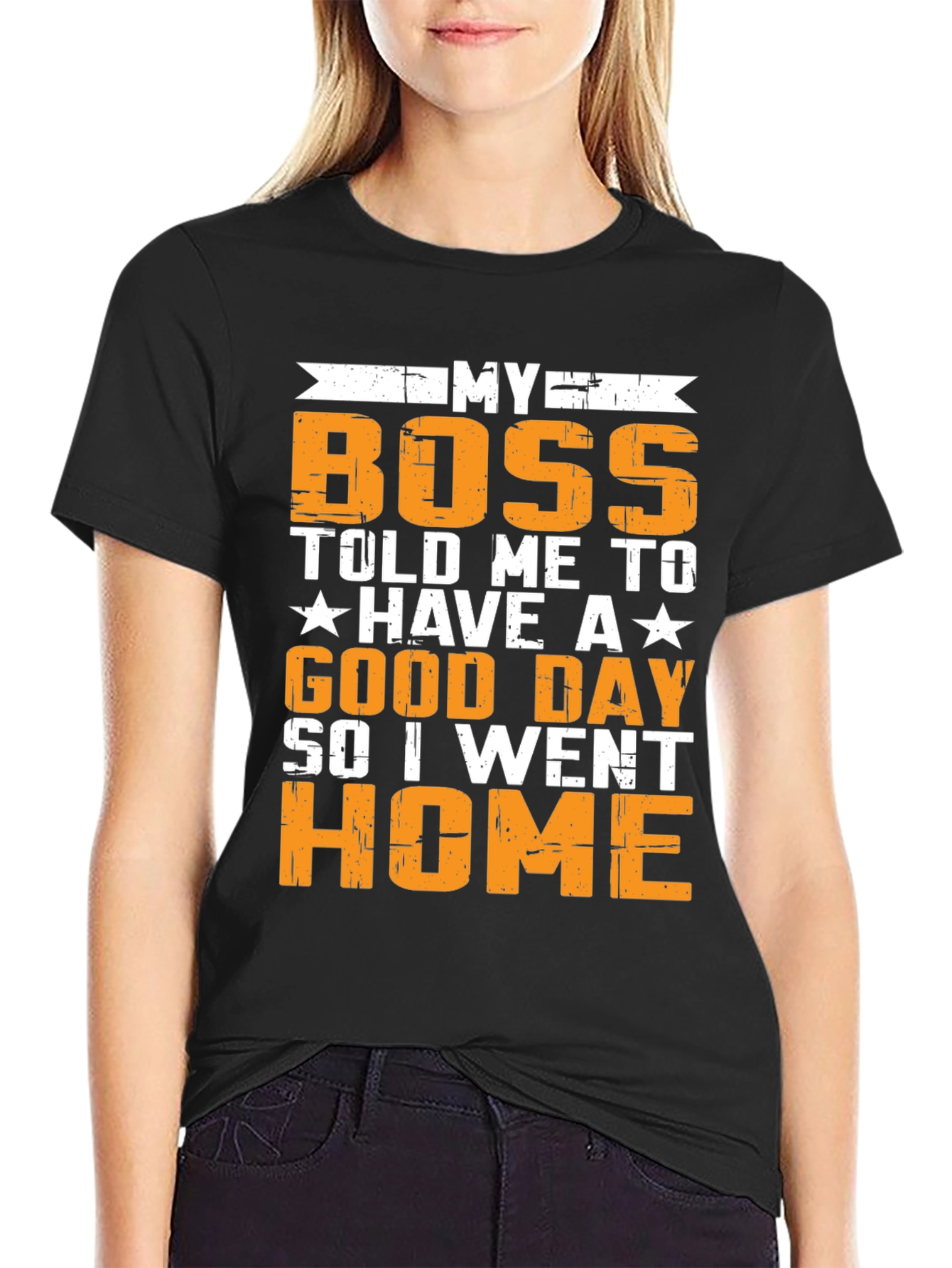 Black Funny "My Boss" Graphic T-Shirt view 2