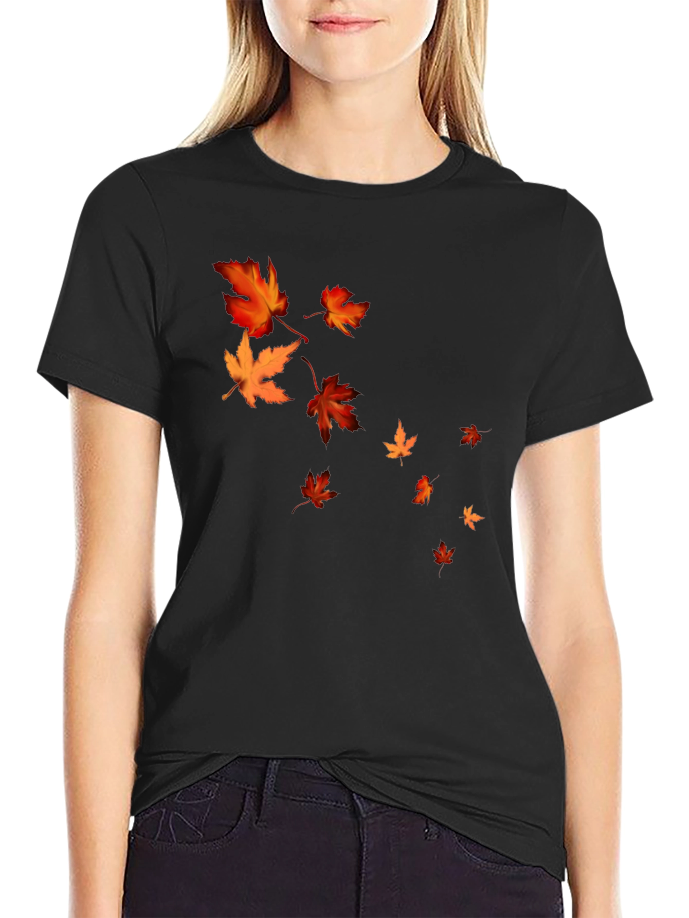Black Fall Leaves Graphic Black T-Shirt view 2