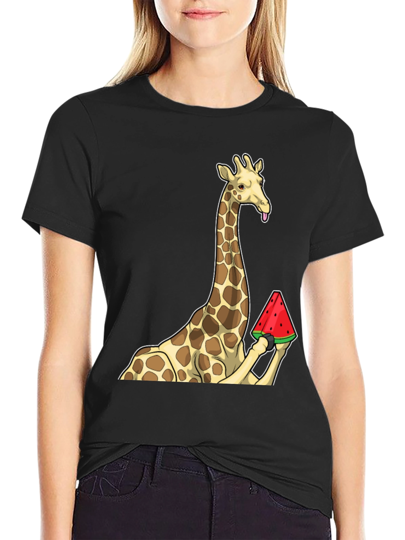 Black Giraffe Watermelon Graphic T-Shirt - Unique Design! view 2
