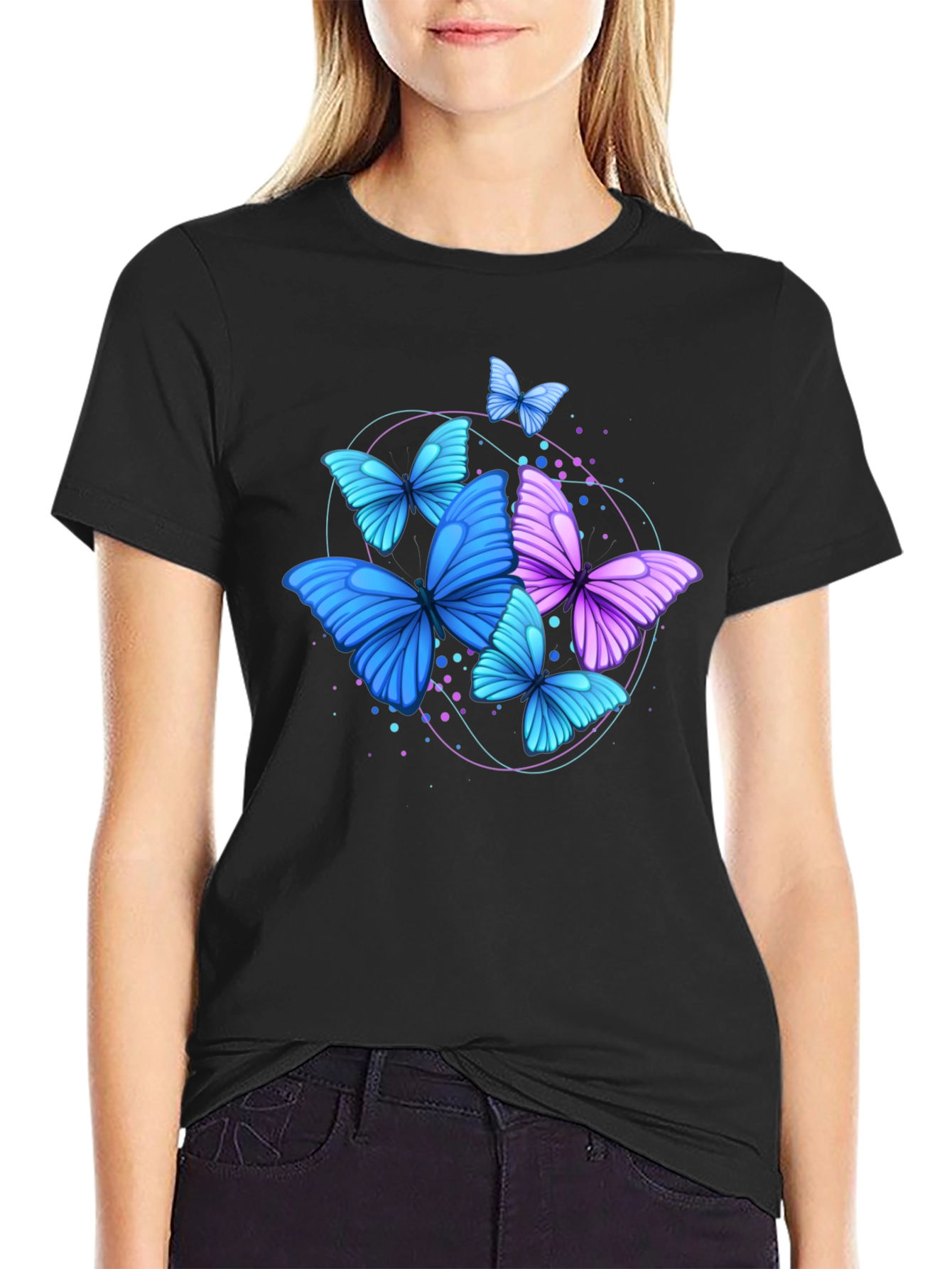 Black Butterfly Graphic Print Crew Neck Men's T-Shirt view 2