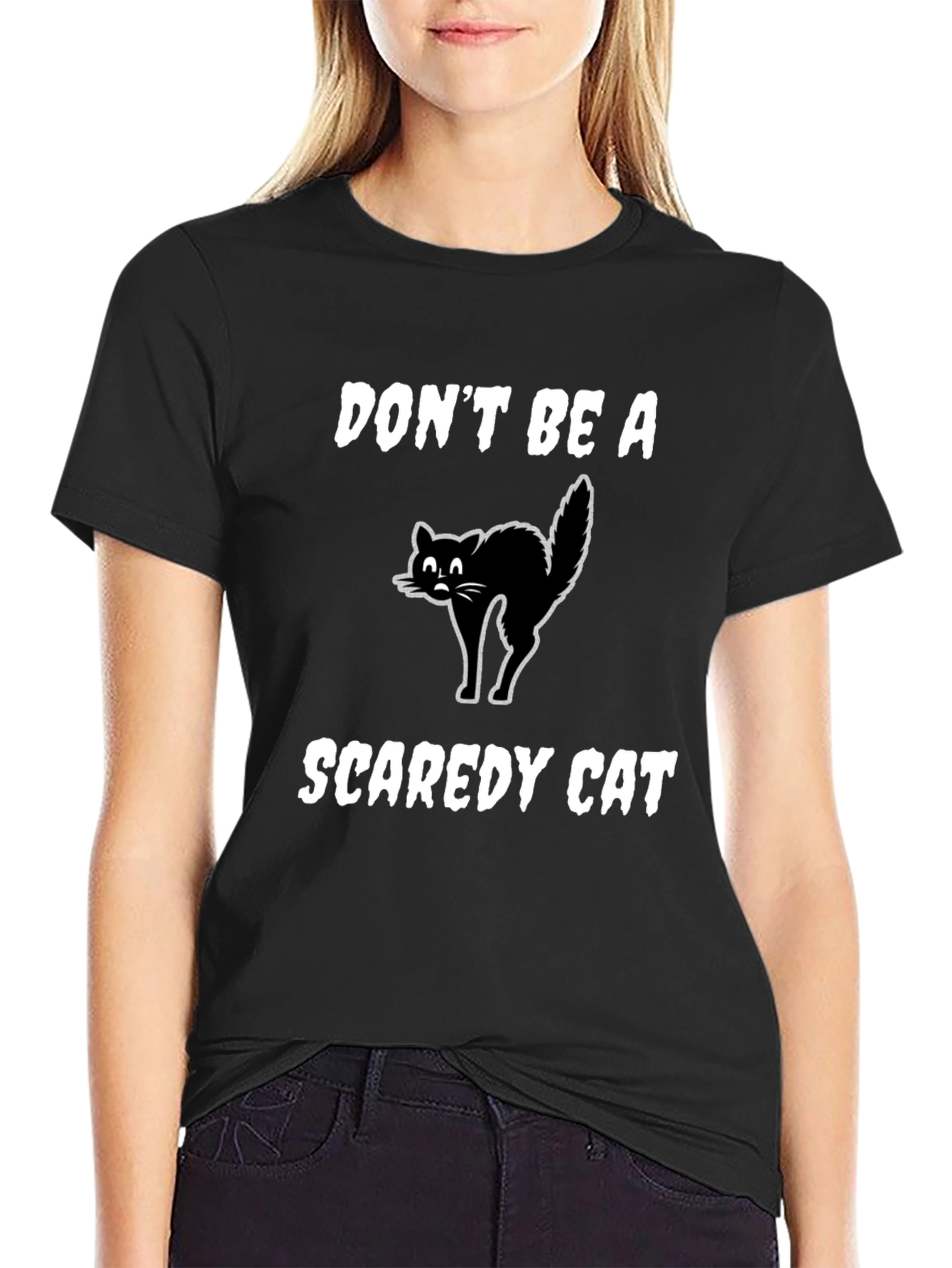 Black Don't Be A Scaredy Cat T-Shirt view 2