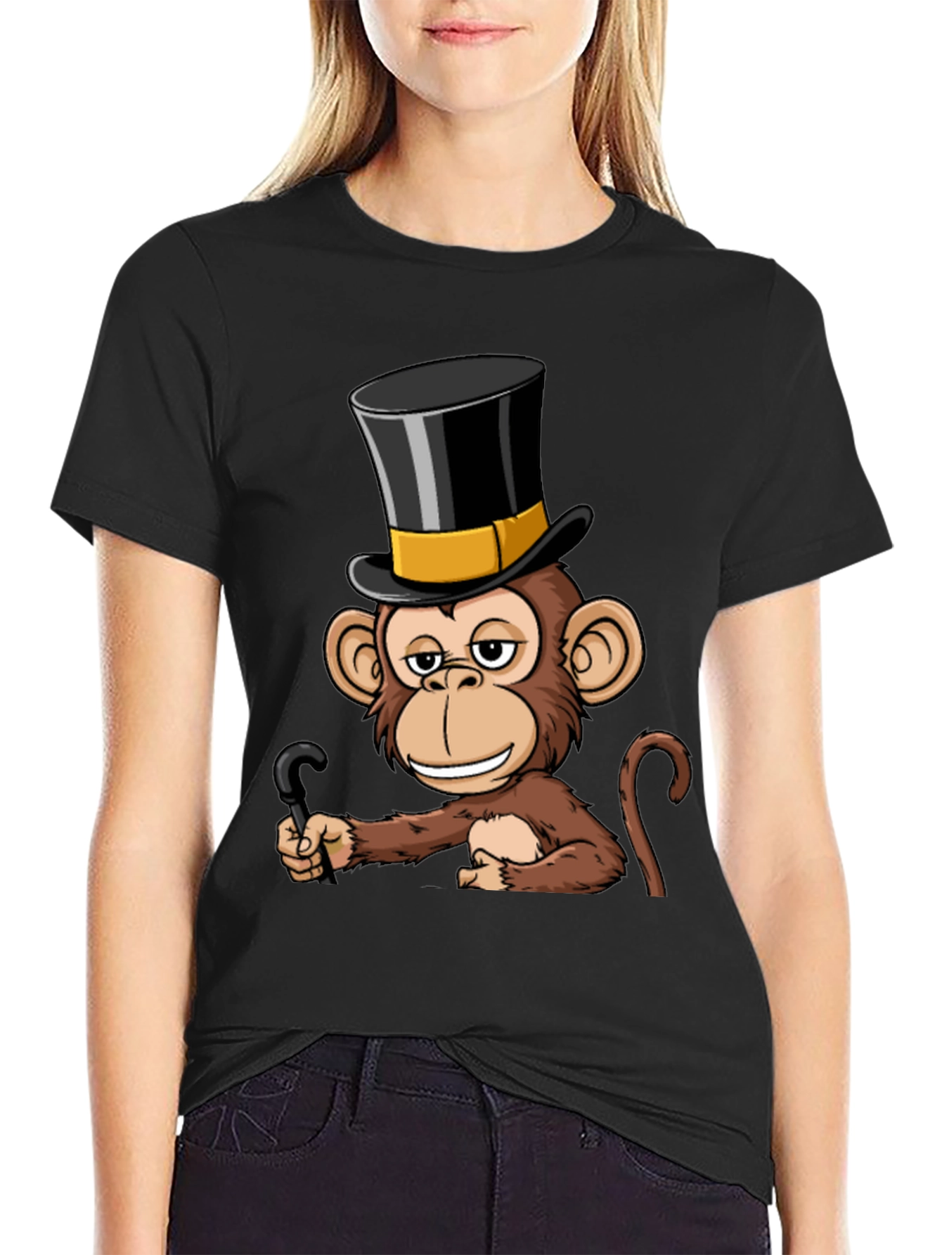 Black Monkey Top Hat T-Shirt - Stylish & Humorous Design view 2