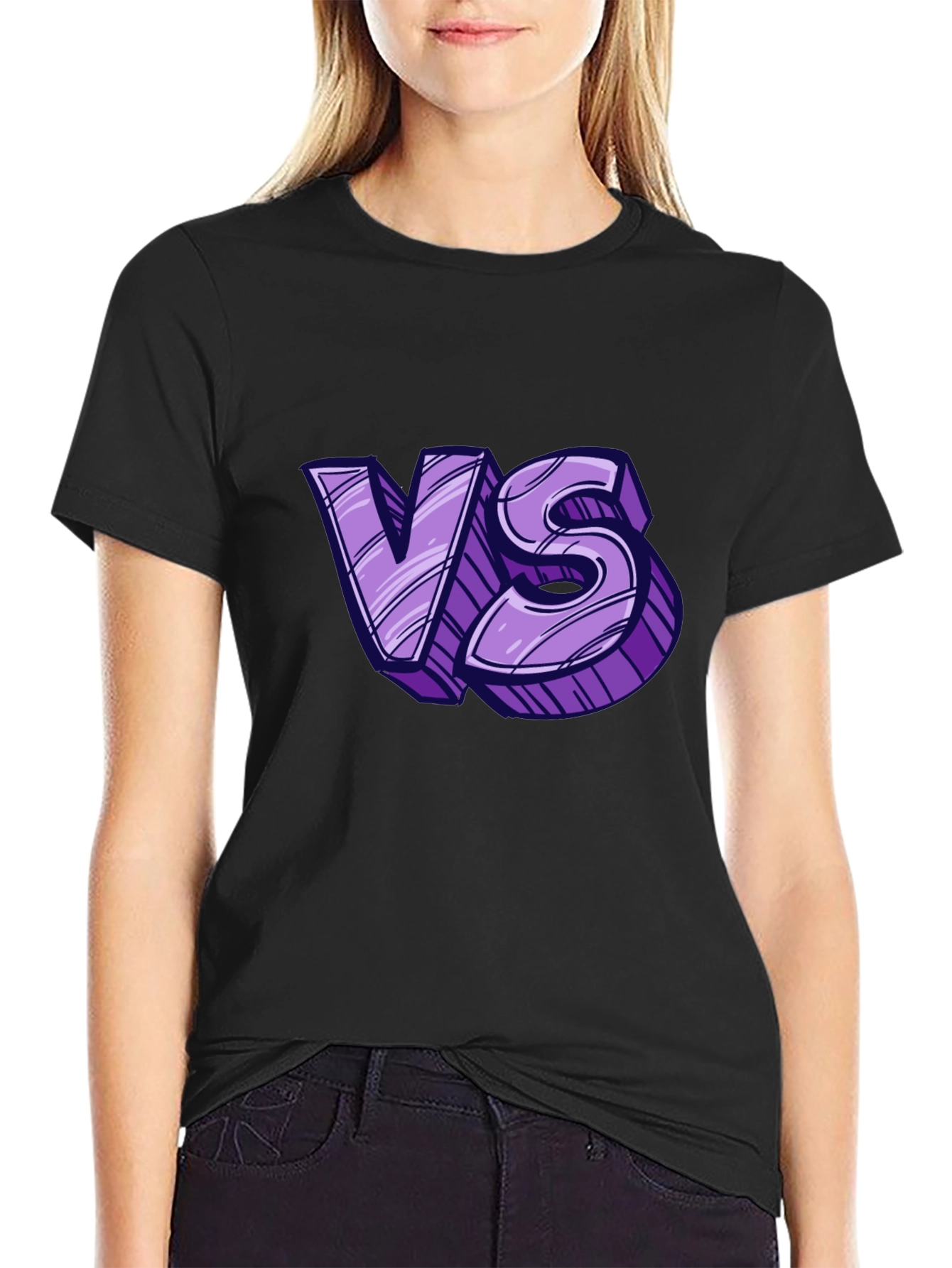 Black Versus Graphic Tee - Black Cotton T-Shirt view 2