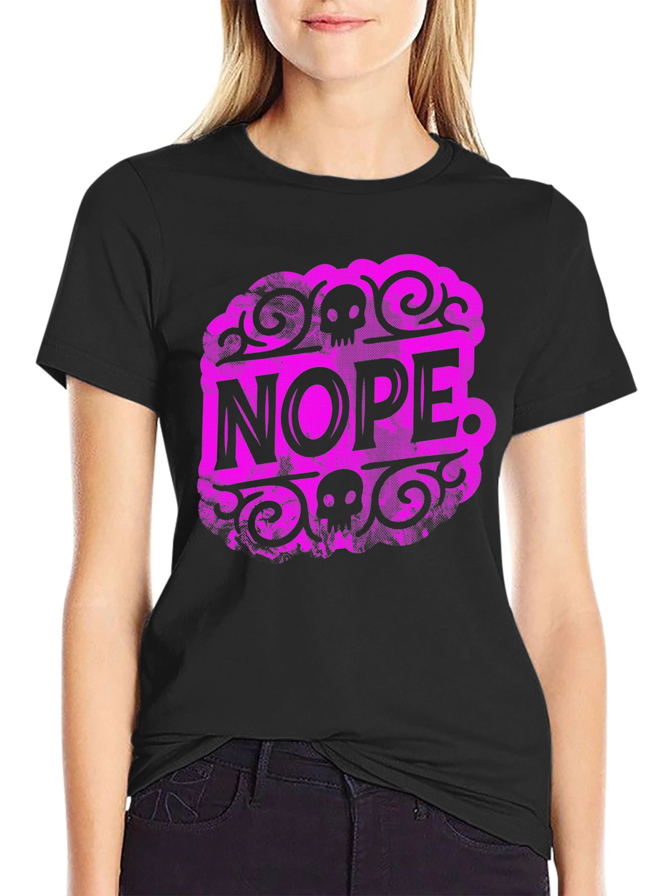 Black Nope Skull Graphic T-Shirt - Black view 2