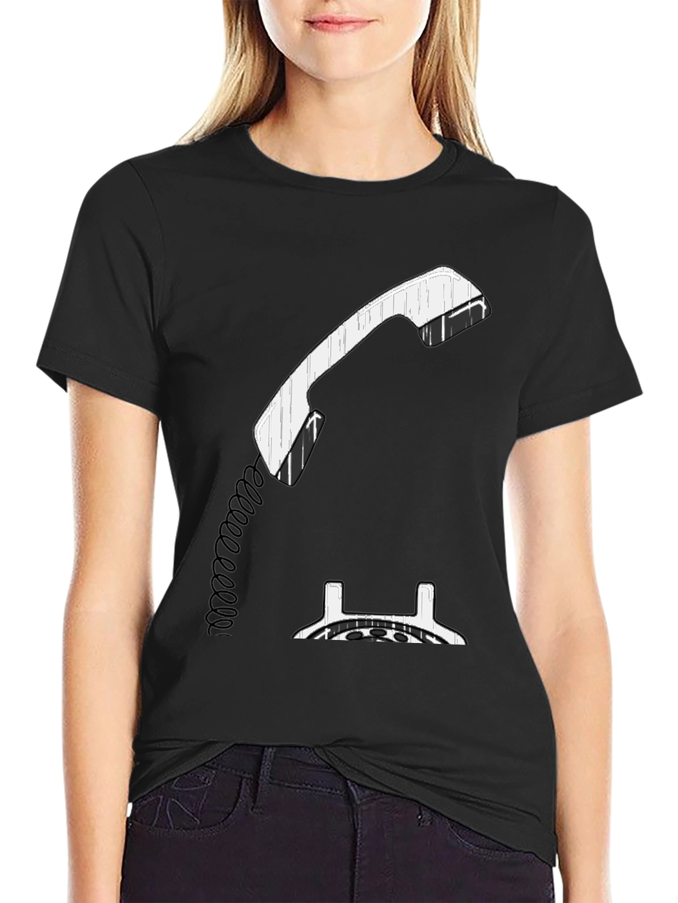 Black Vintage Rotary Phone Graphic Tee - Black view 2
