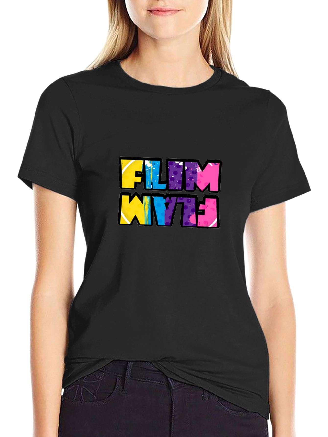 Black Funky Flim Flam Graphic Tee - Black Cotton T-Shirt view 2