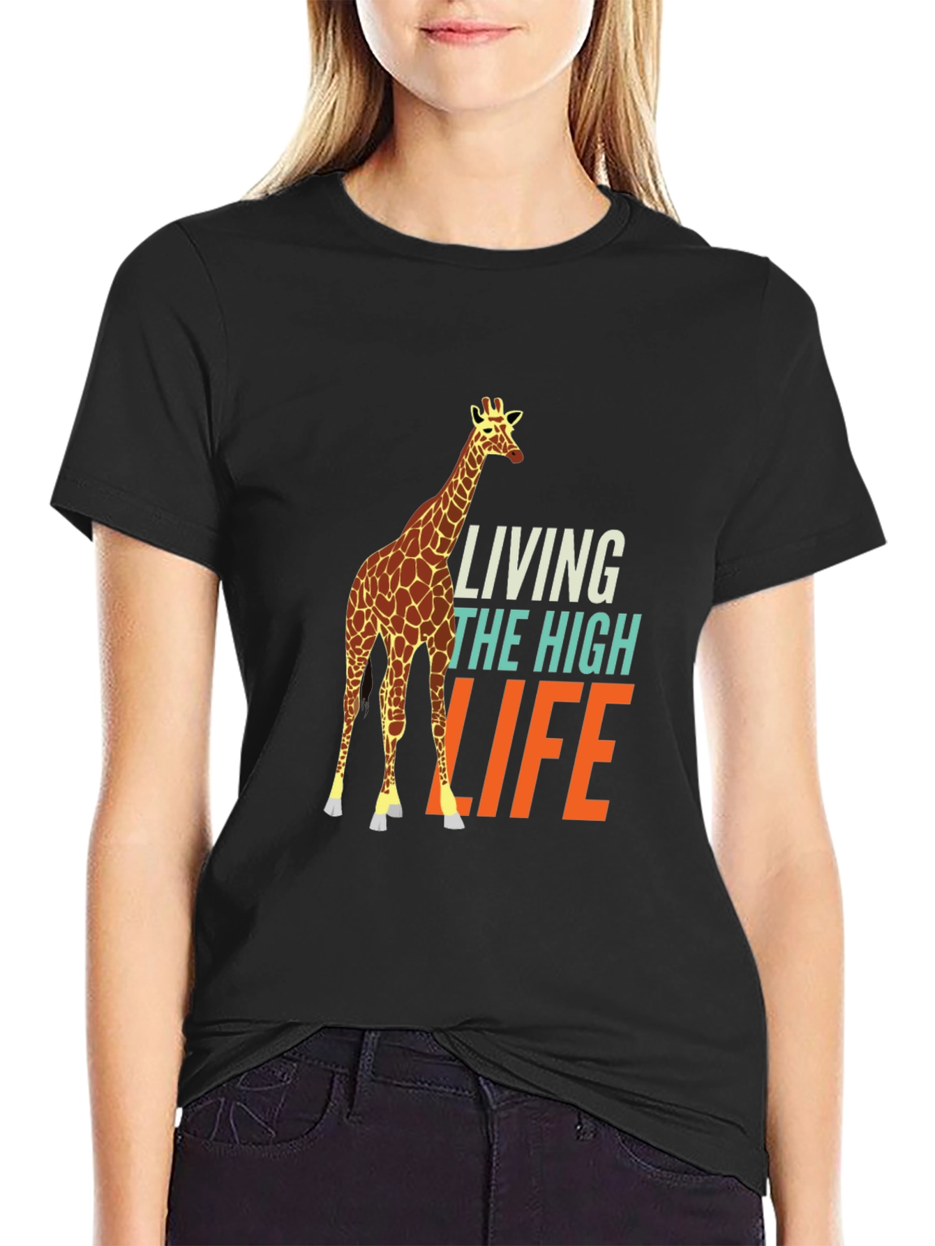 Black Living the High Life Giraffe Graphic Tee view 2
