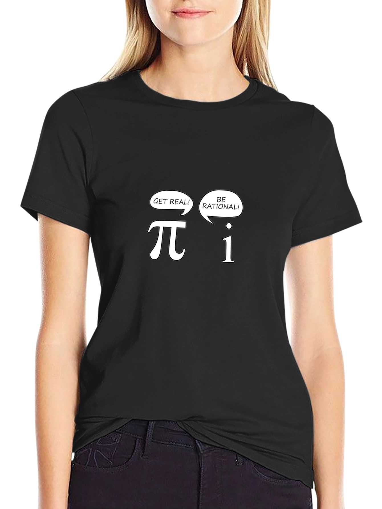 Black Math Humor Tee: Get Real, Be Rational - Black T-Shirt view 2