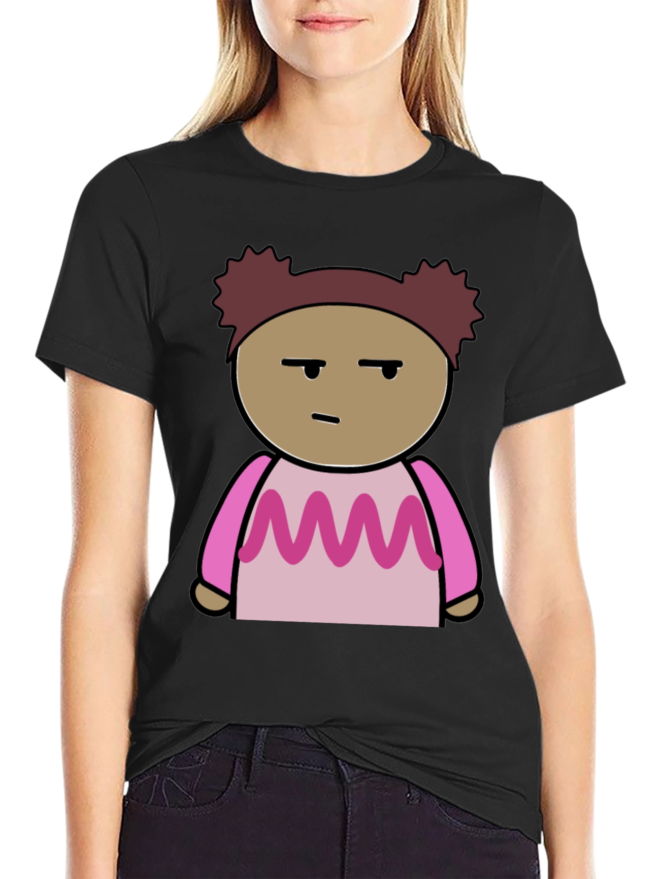 Black Cartoon Character Graphic Tee - Black Unisex T-Shirt view 2