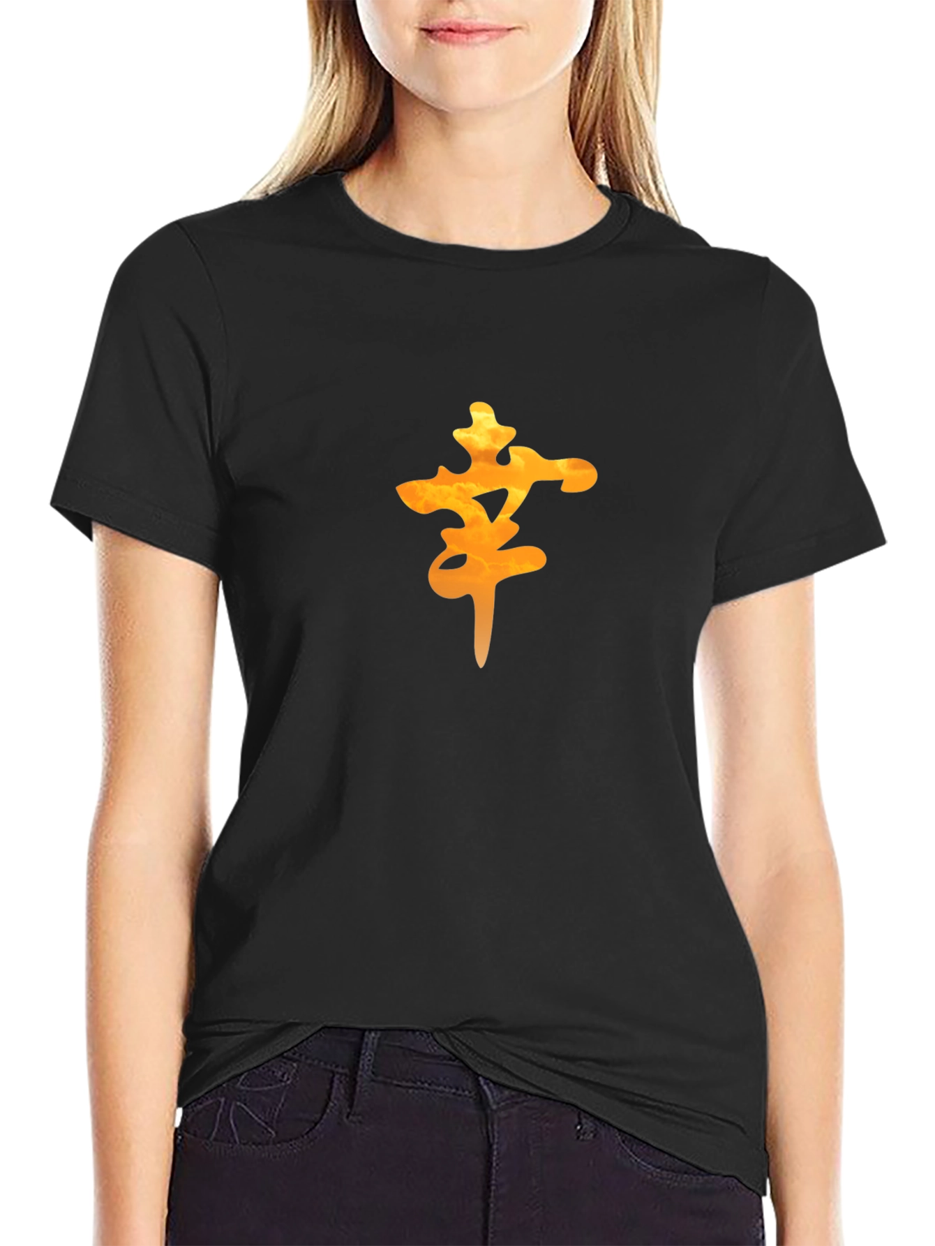 Black Men's Black Tee with Orange Lucky Symbol view 2