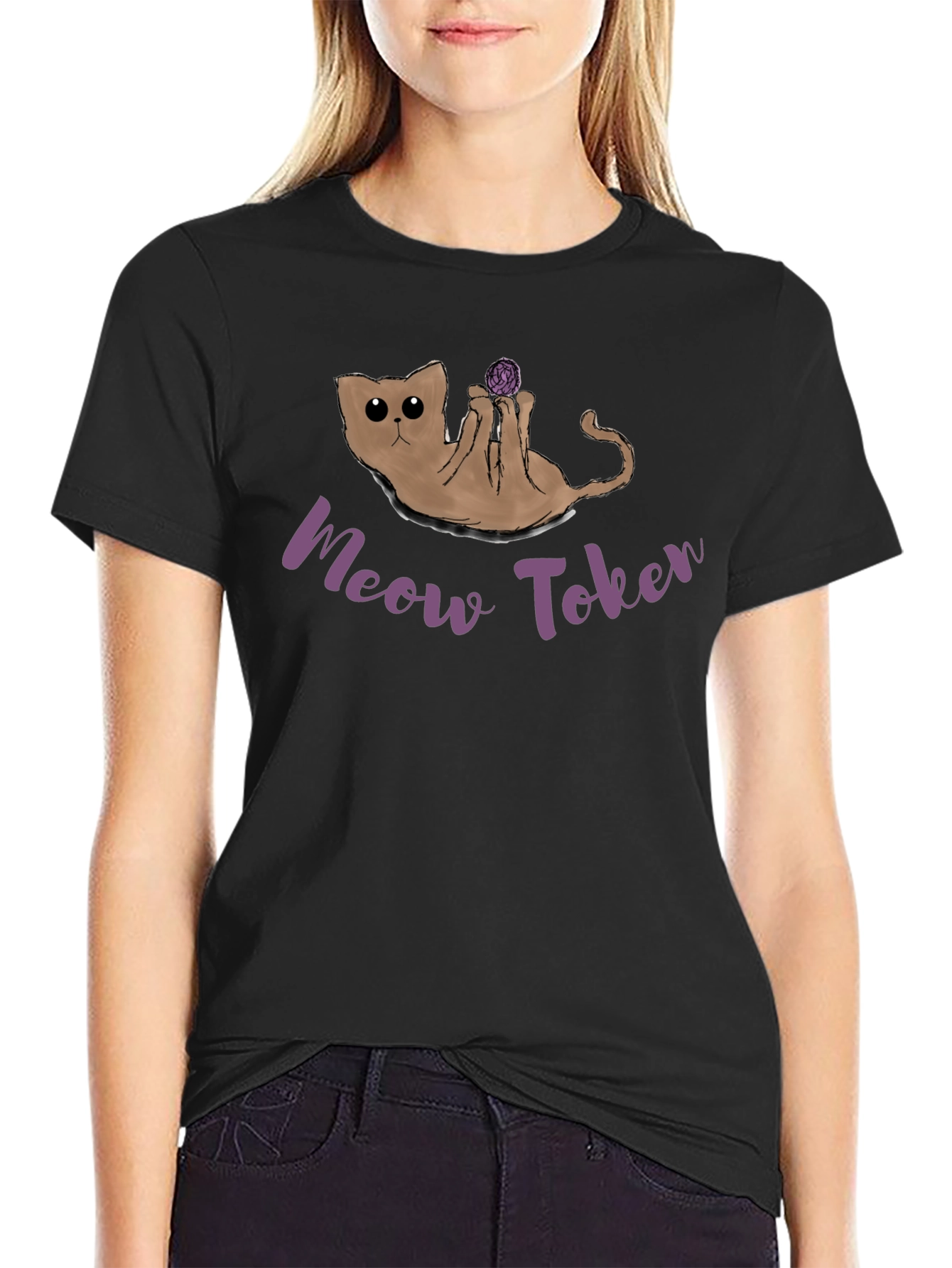 Black Meow Token Cat T-Shirt - Crypto Novelty Tee view 2