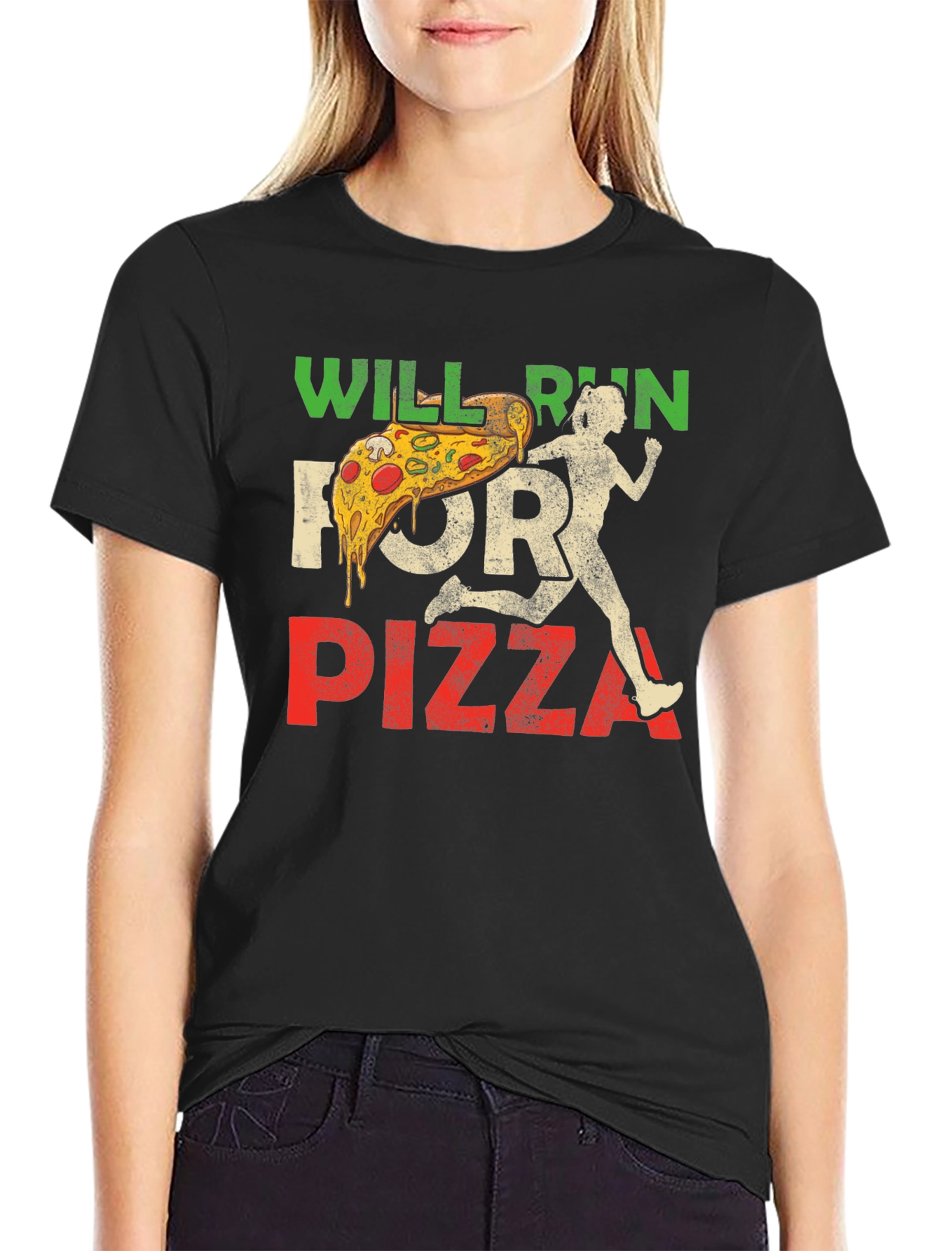 Black Will Run For Pizza Graphic T-Shirt view 2
