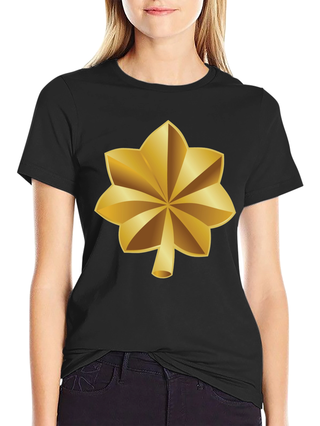 Black Gold Leaf Black T-Shirt view 2
