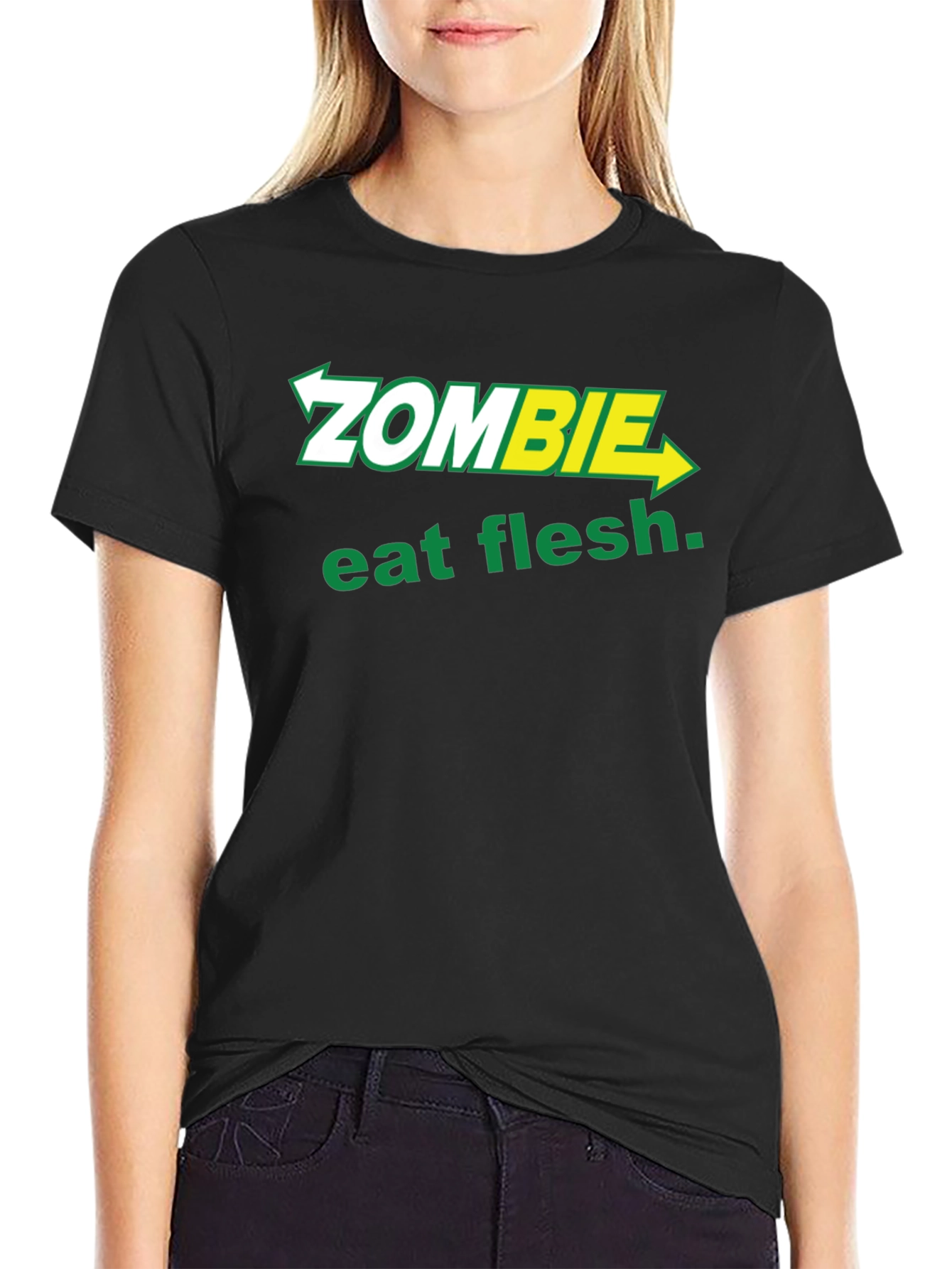 Black Zombie Eat Flesh T-Shirt - Funny Graphic Tee view 2