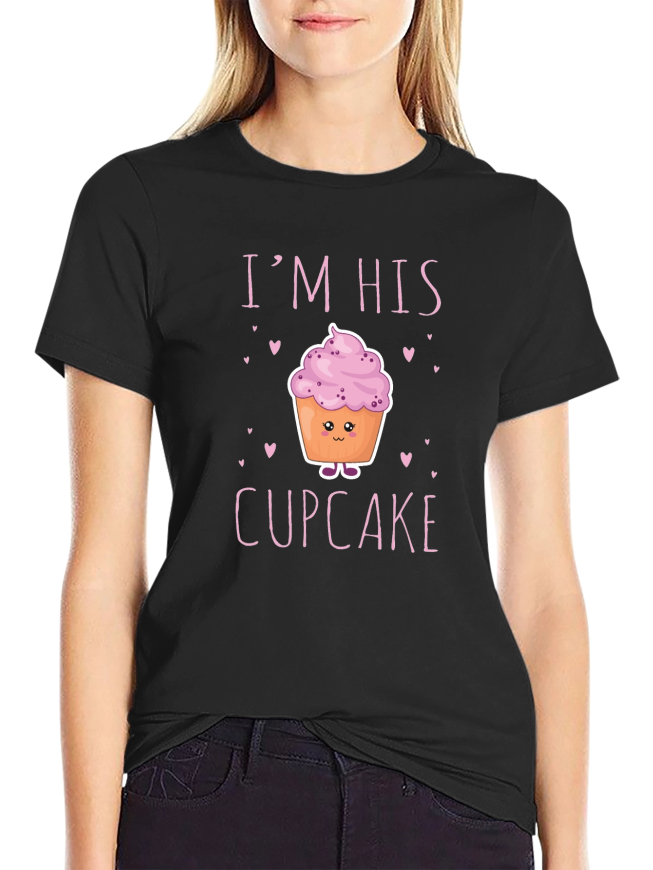 Black I'm His Cupcake Graphic T-Shirt - Novelty Couple Tee view 2