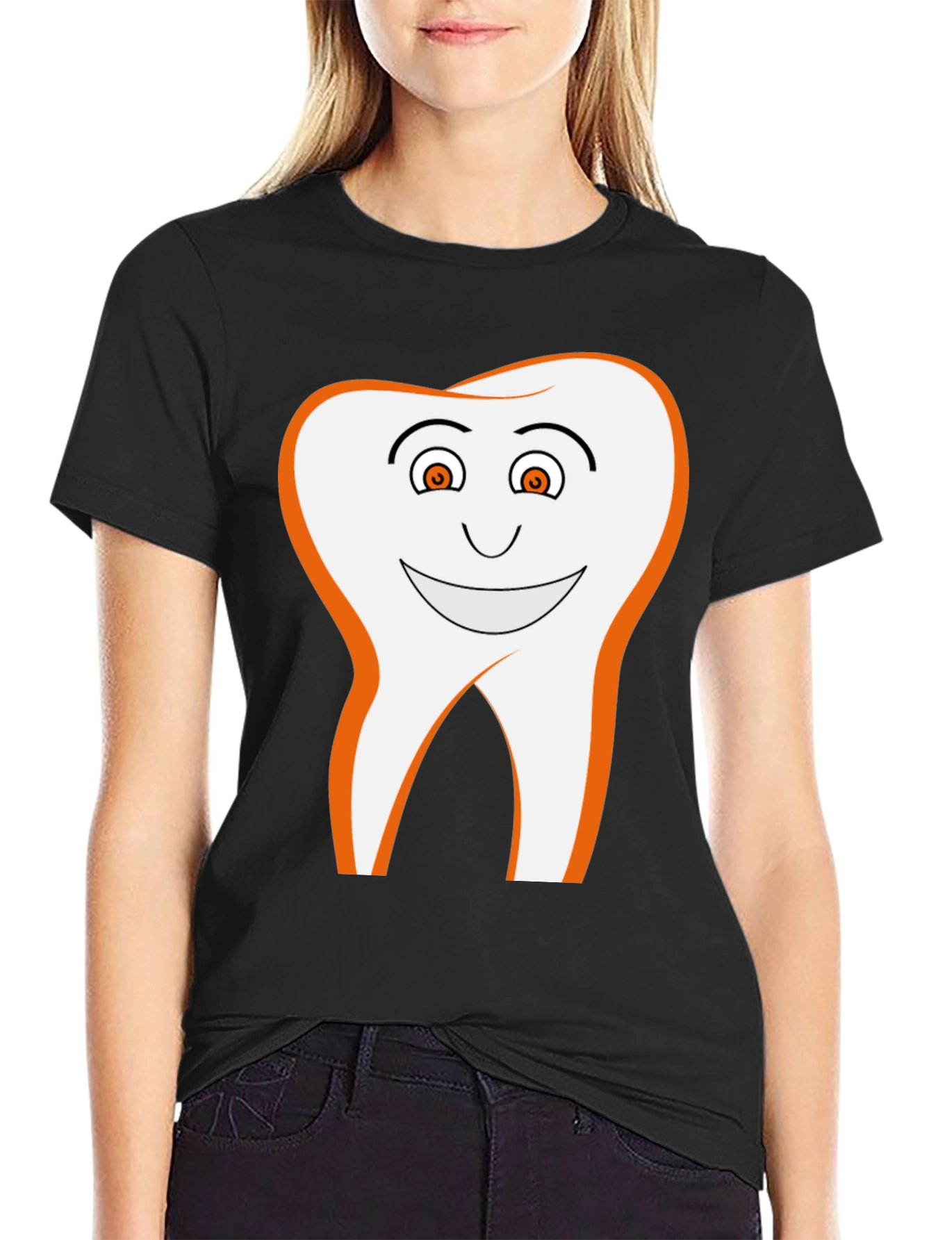 Black Smiling Tooth Graphic Tee - Black Cotton Blend T-Shirt view 2