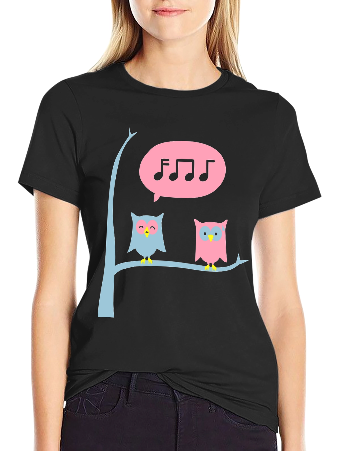 Black Singing Owl T-Shirt - Cute Graphic Tee view 2