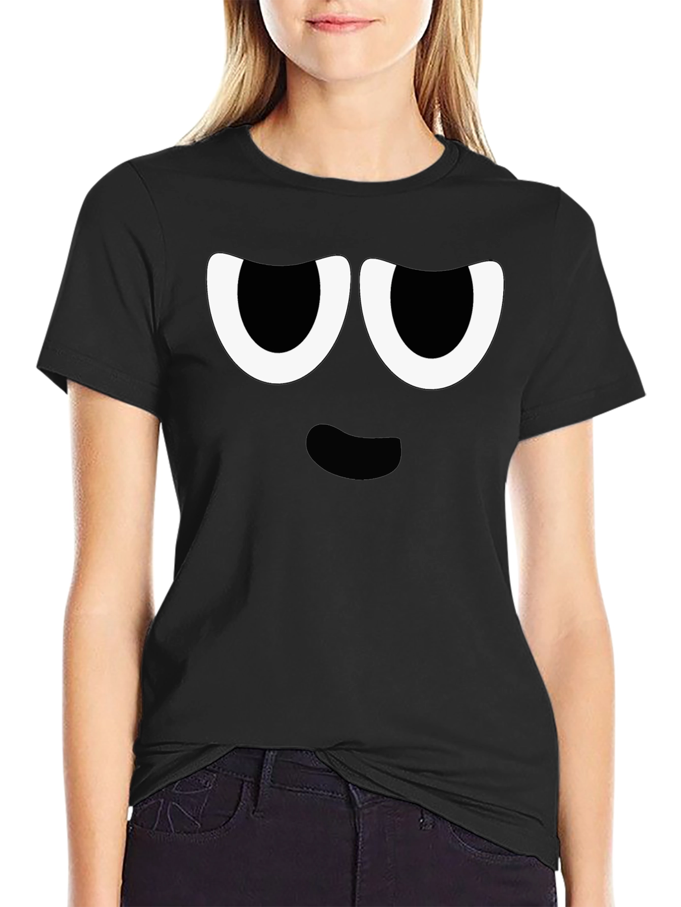 Black Funny Cartoon Face Graphic Black T-Shirt view 2