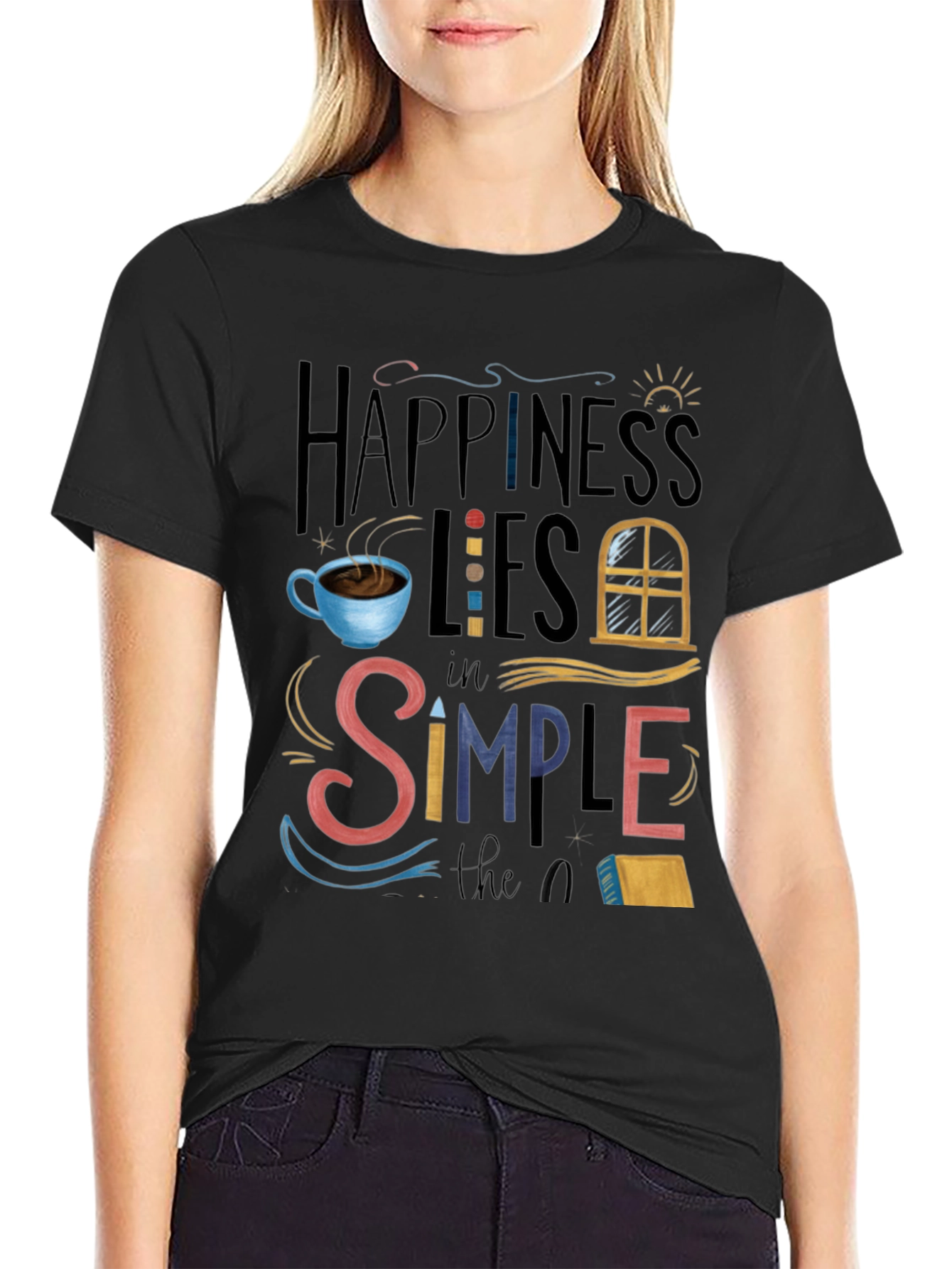 Black Happiness Lies T-Shirt view 2