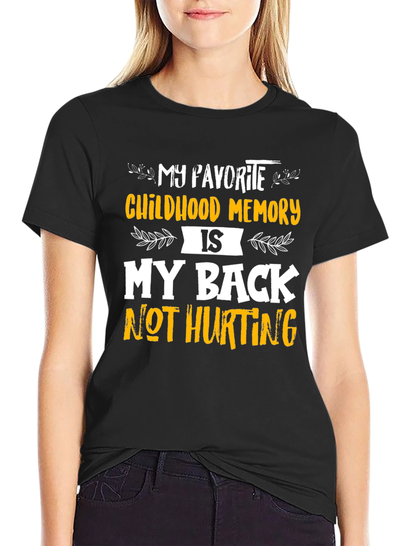 Black Funny Back Pain Relief T-Shirt view 2