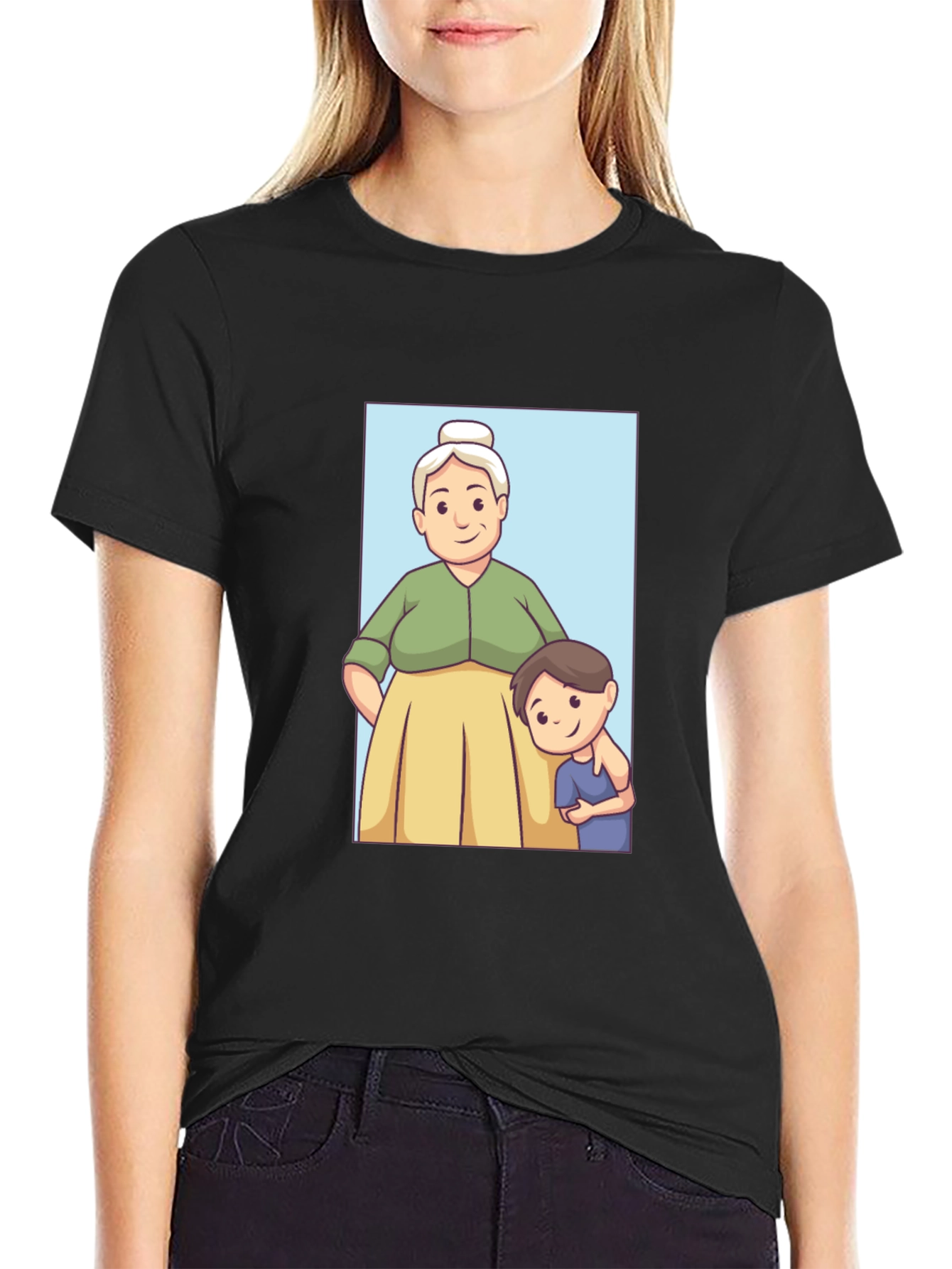 Black Cartoon Grandma and Grandson T-Shirt view 2