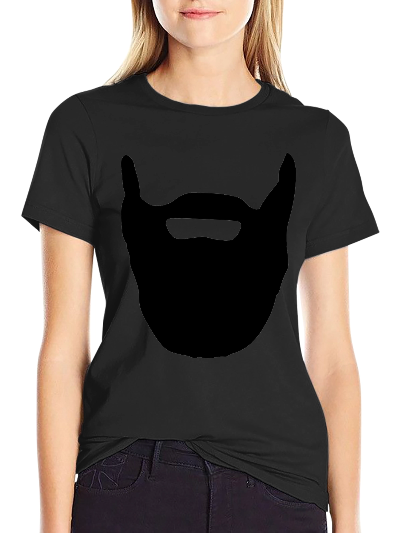 Black Beard Silhouette T-Shirt - Black Cotton Tee view 2