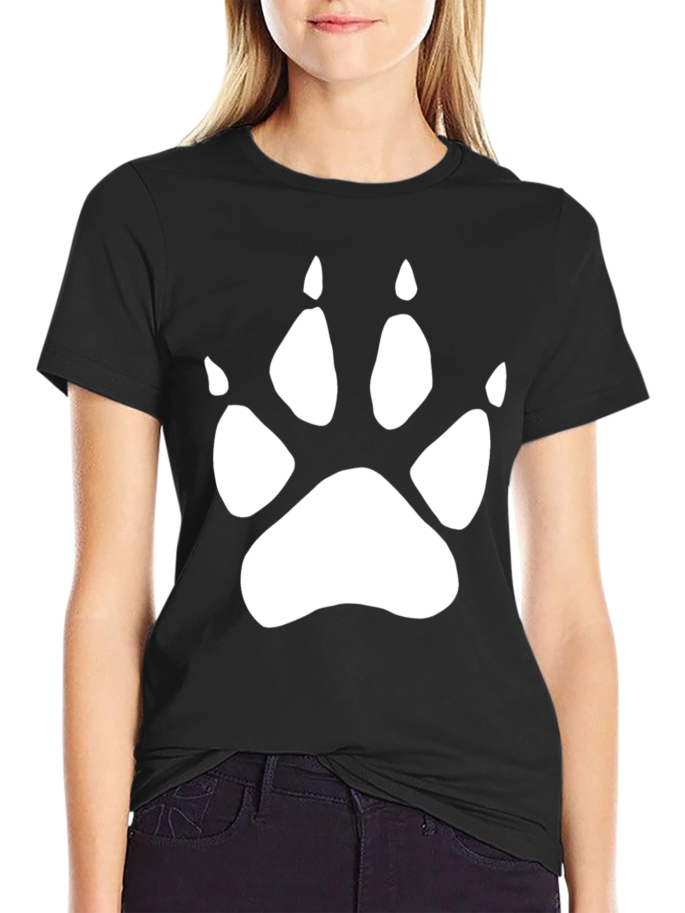 Black Paw Print Graphic Black T-Shirt view 2