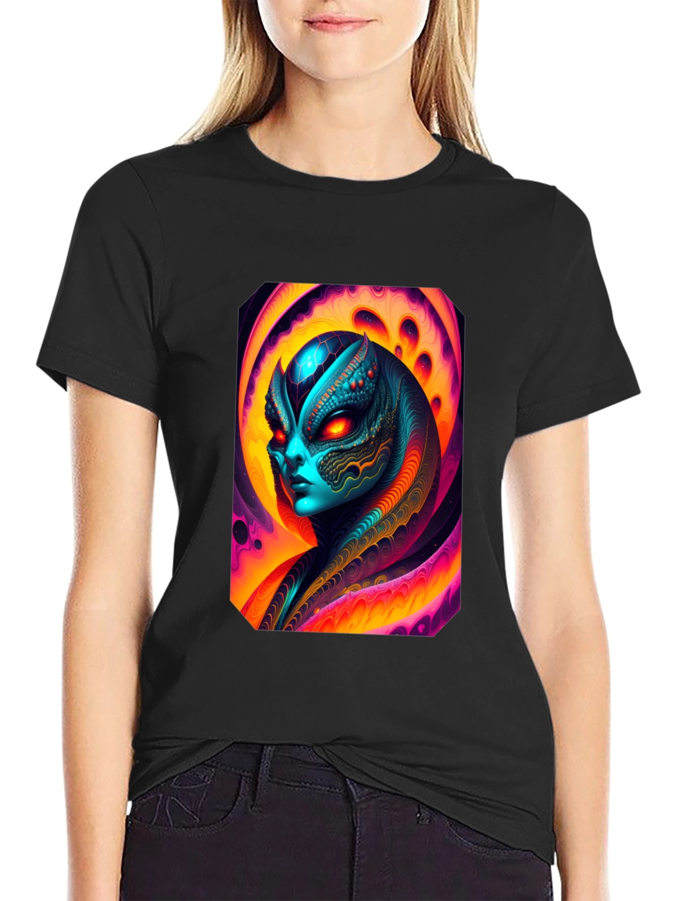Black Alien Graphic Tee - Black Cotton T-Shirt view 2