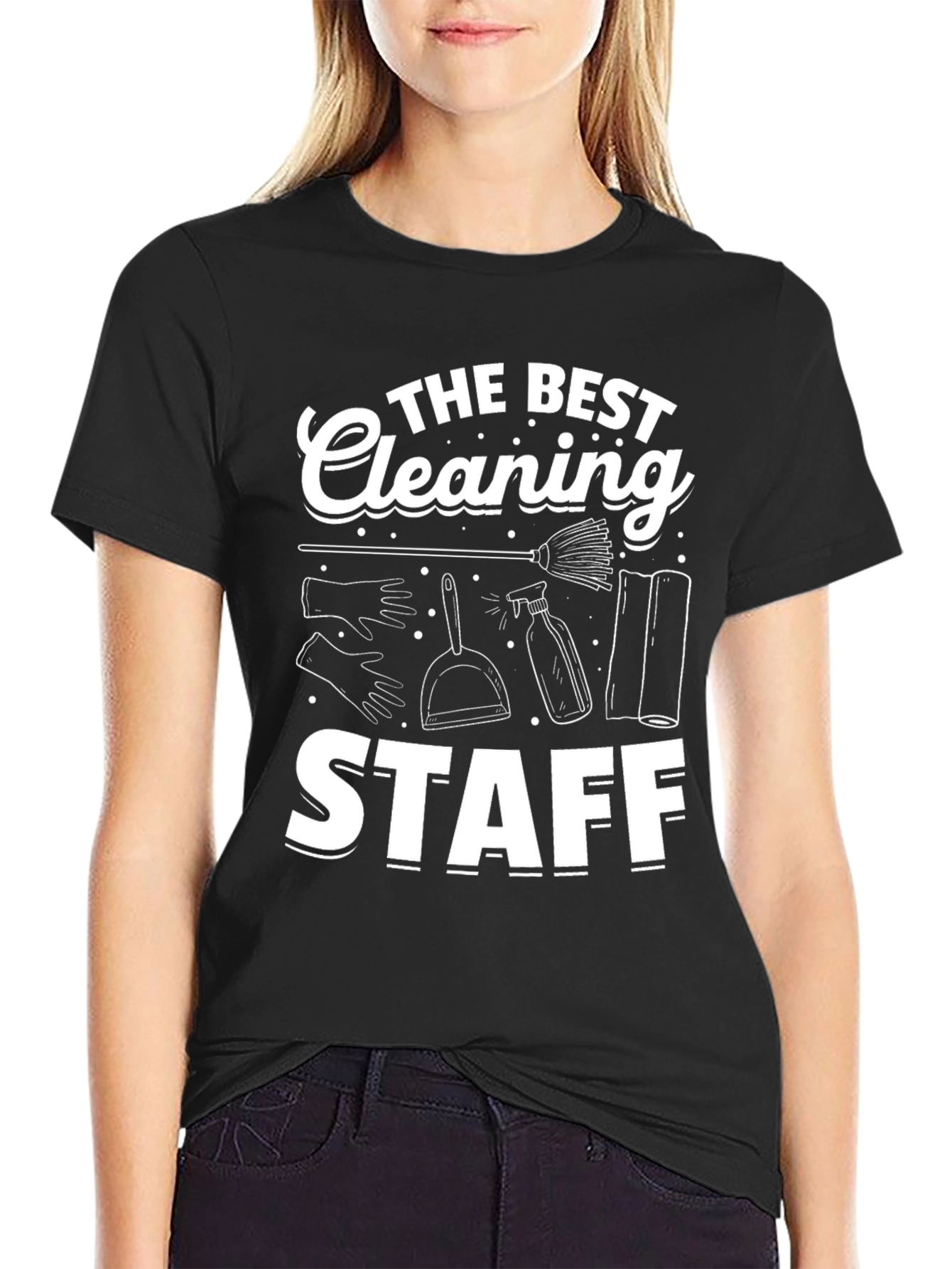 Black The Best Cleaning Staff T-Shirt view 2