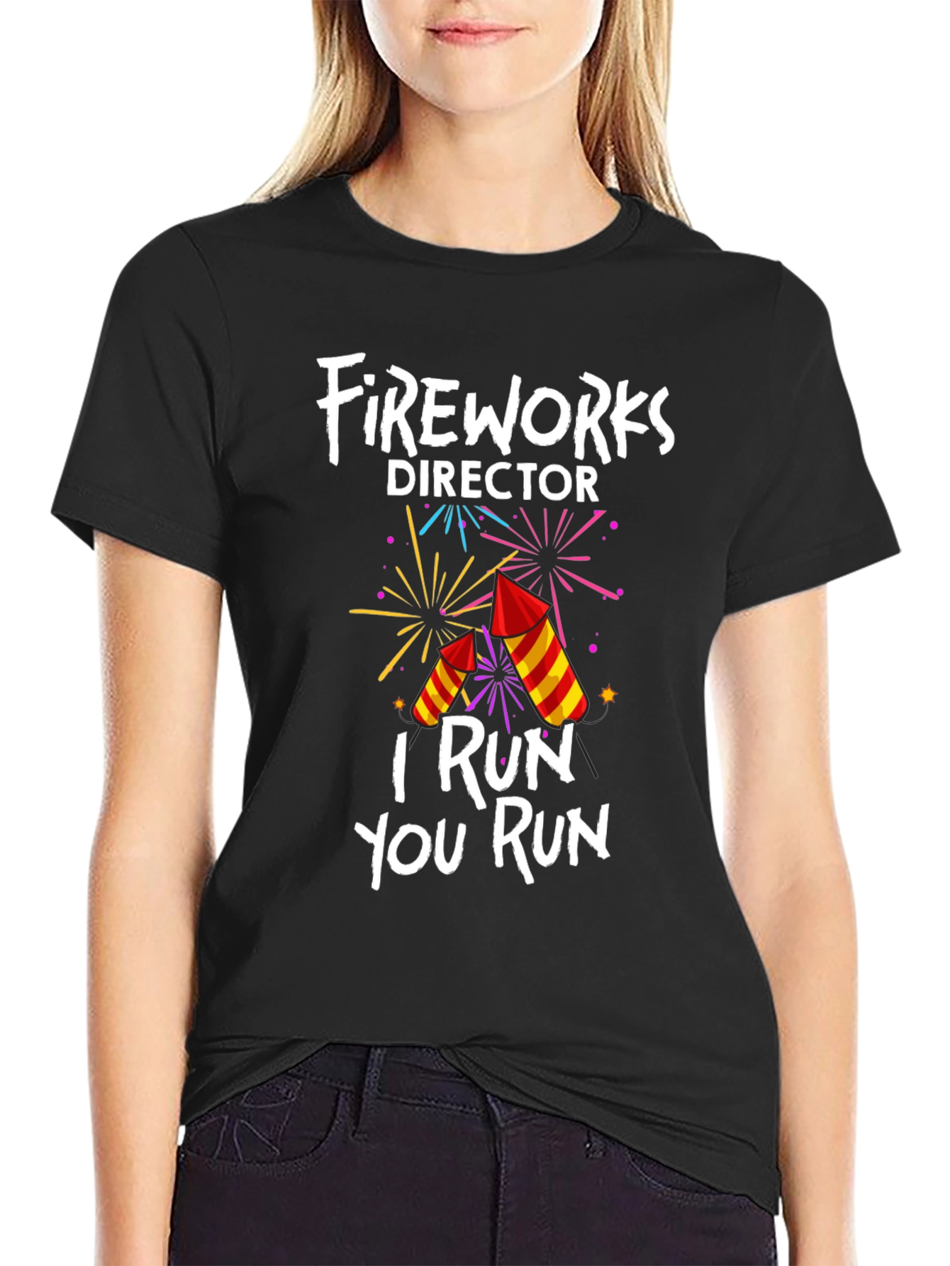 Black Fireworks Director T-Shirt: I Run You Run view 2