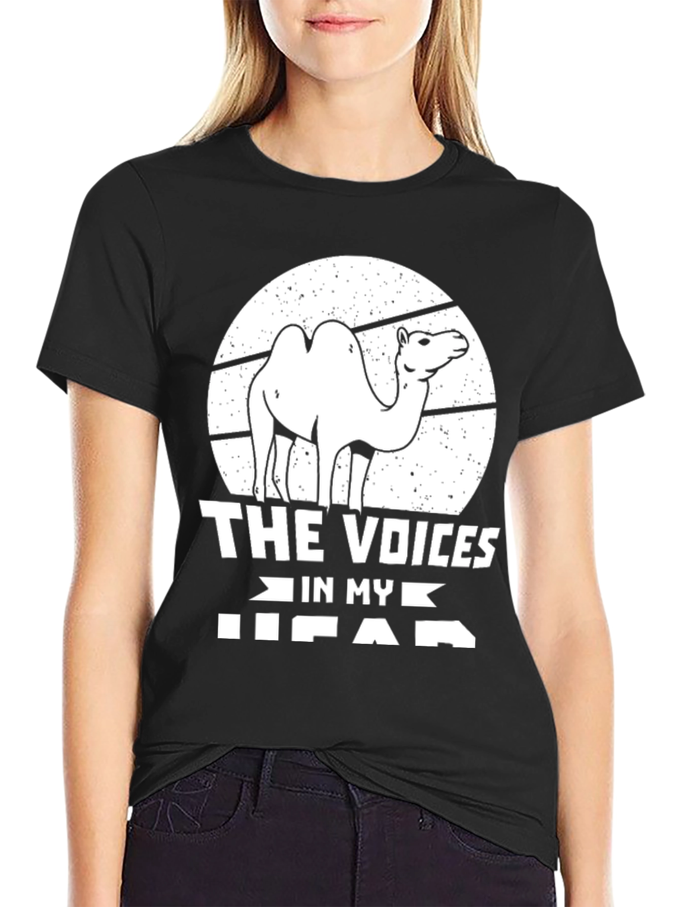 Black Funny Camel T-Shirt - The Voices In My Head Tee view 2