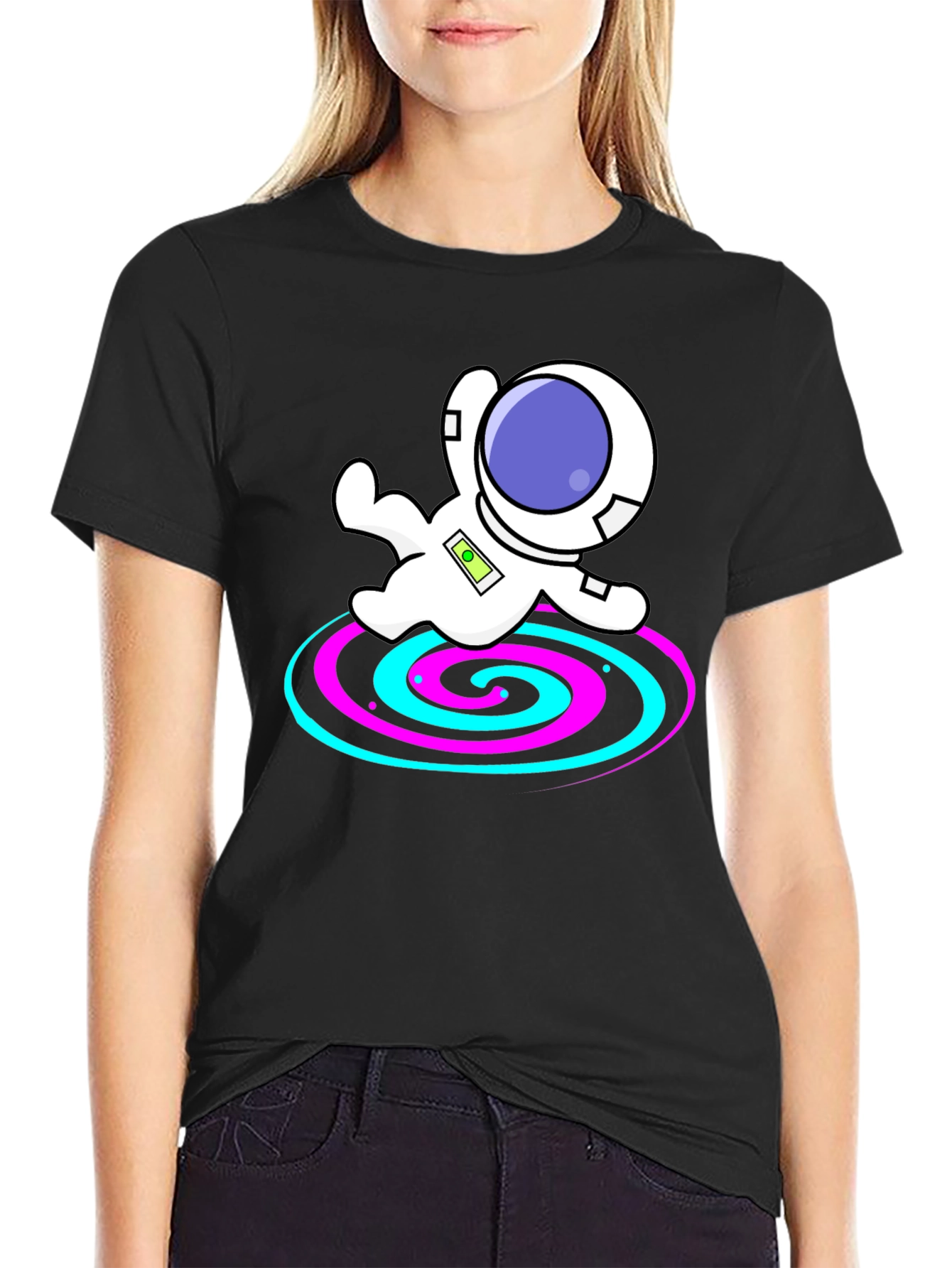 Black Astronaut Spiral Graphic Tee - Black Cotton Blend view 2