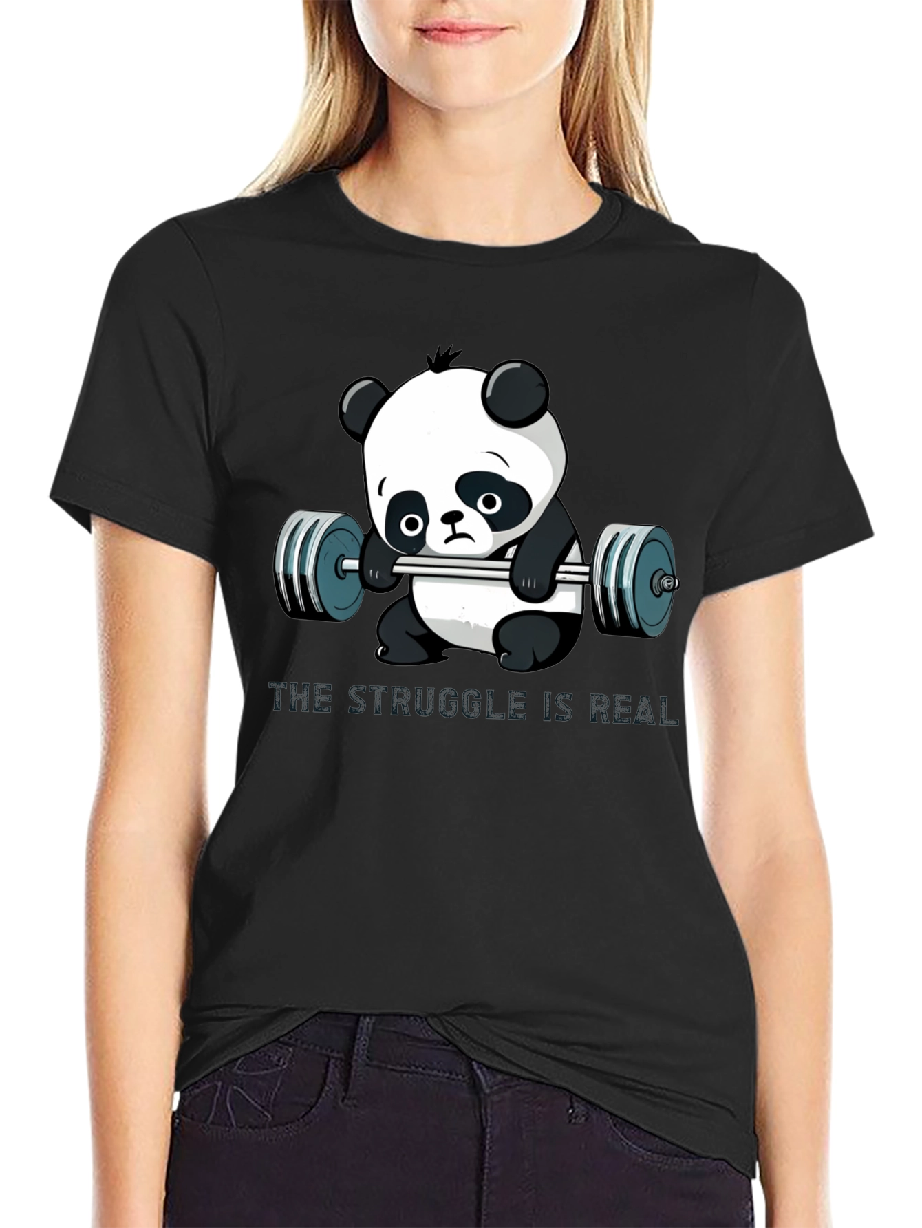 Black Funny Panda Gym T-Shirt for Men view 2