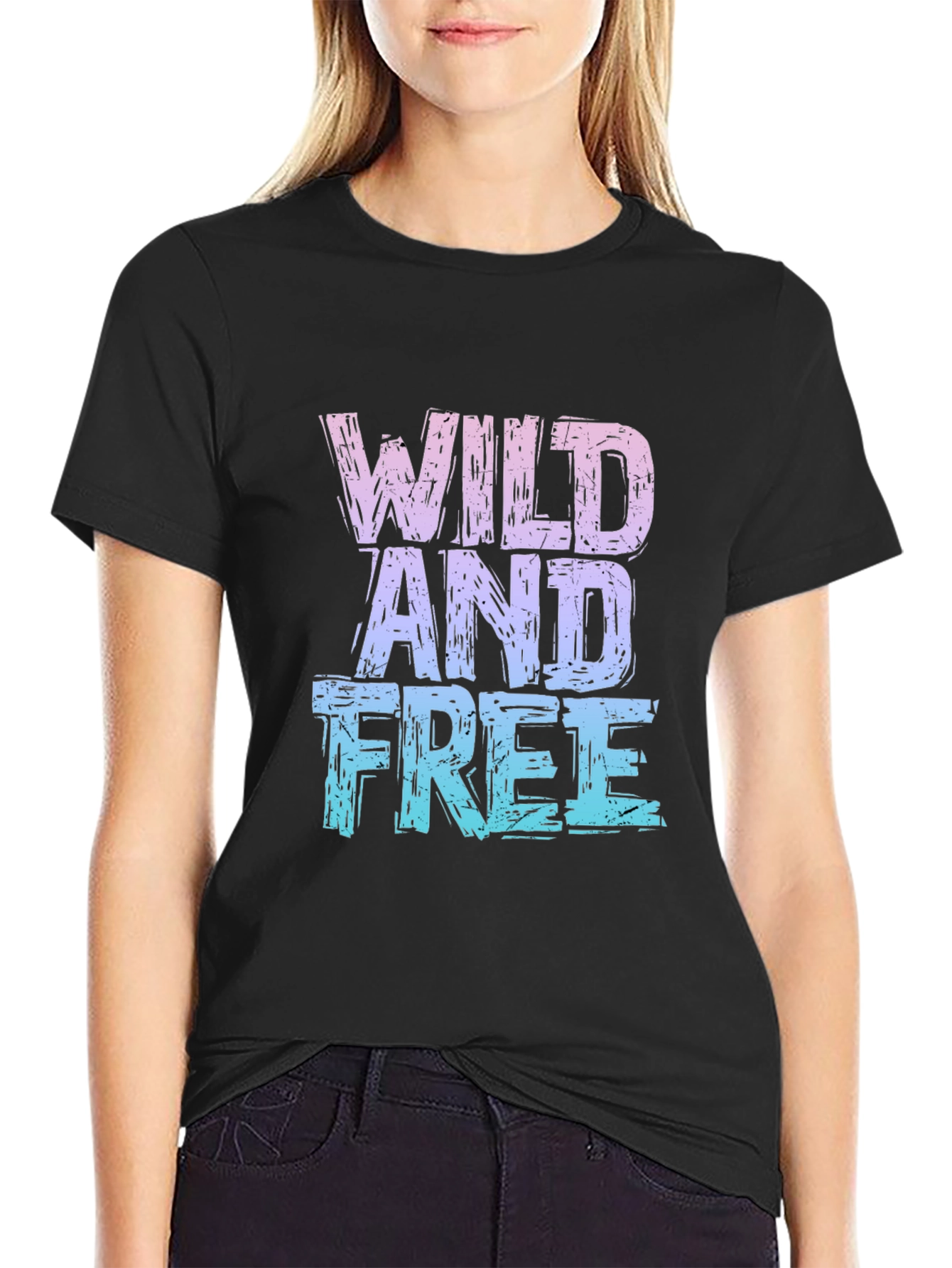 Black Wild And Free Graphic Print Black T-Shirt view 2