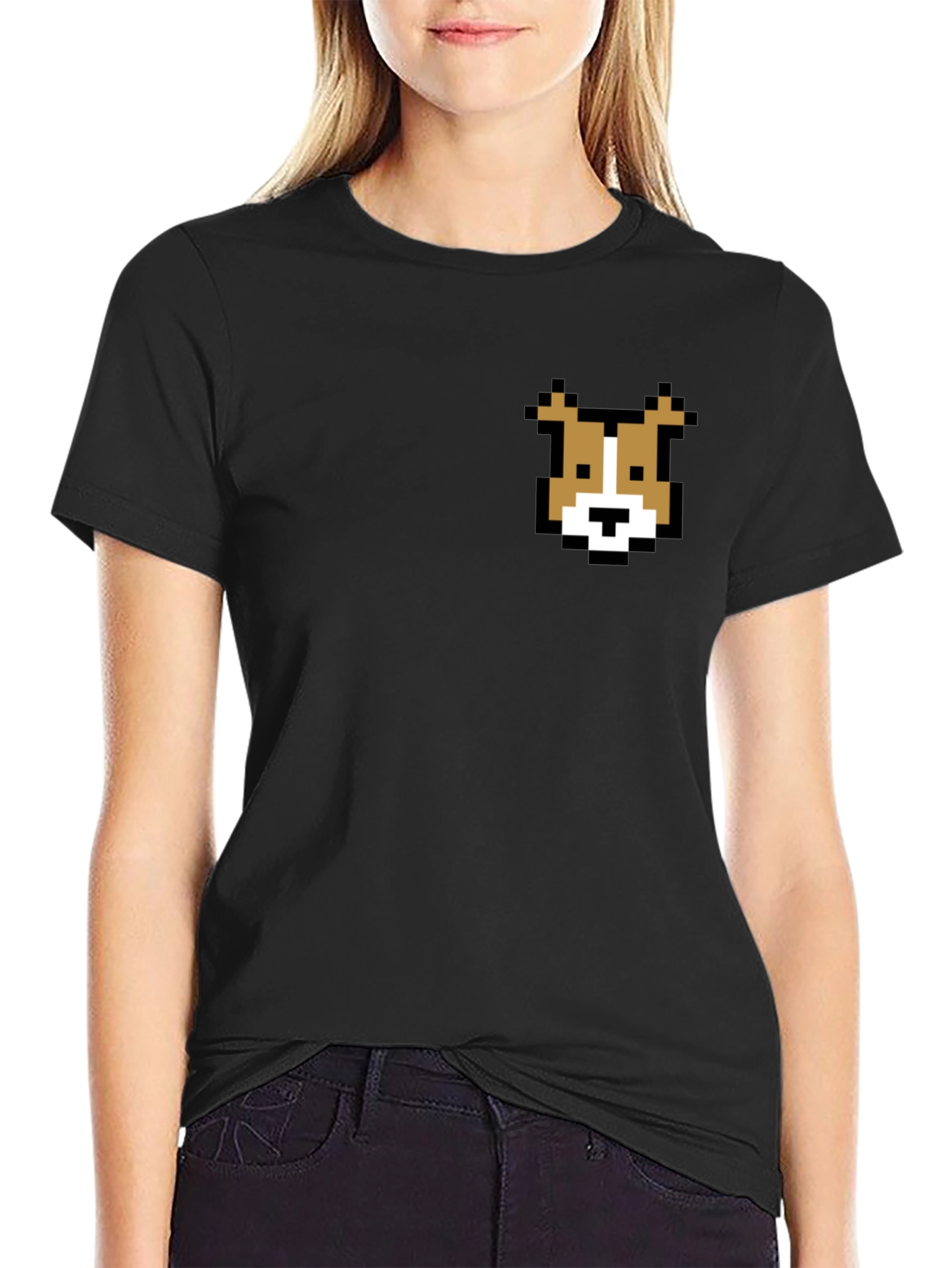 Black Pixel Dog T-Shirt - Retro Gaming Style Tee view 2