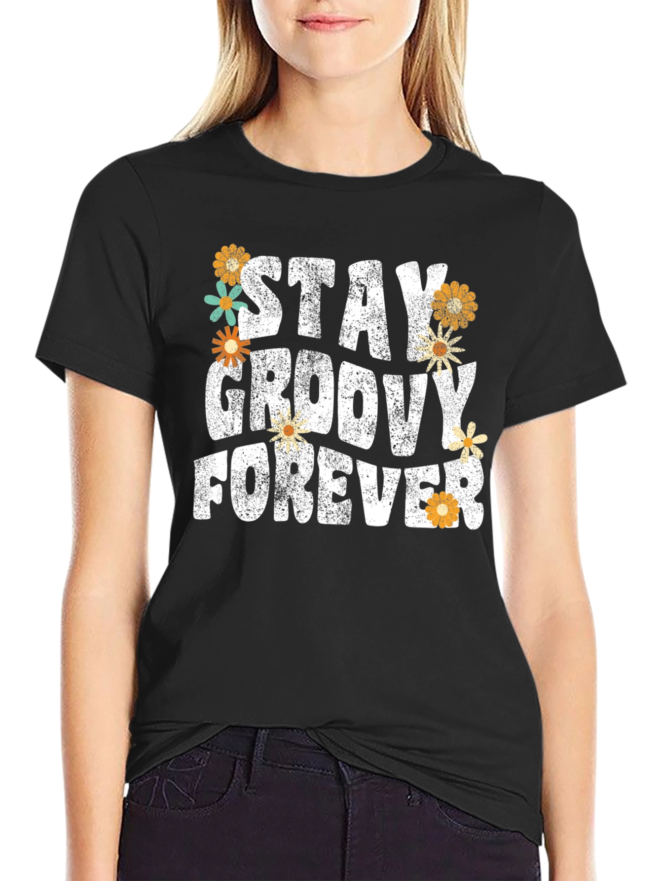 Black Stay Groovy Forever Floral T-Shirt view 2