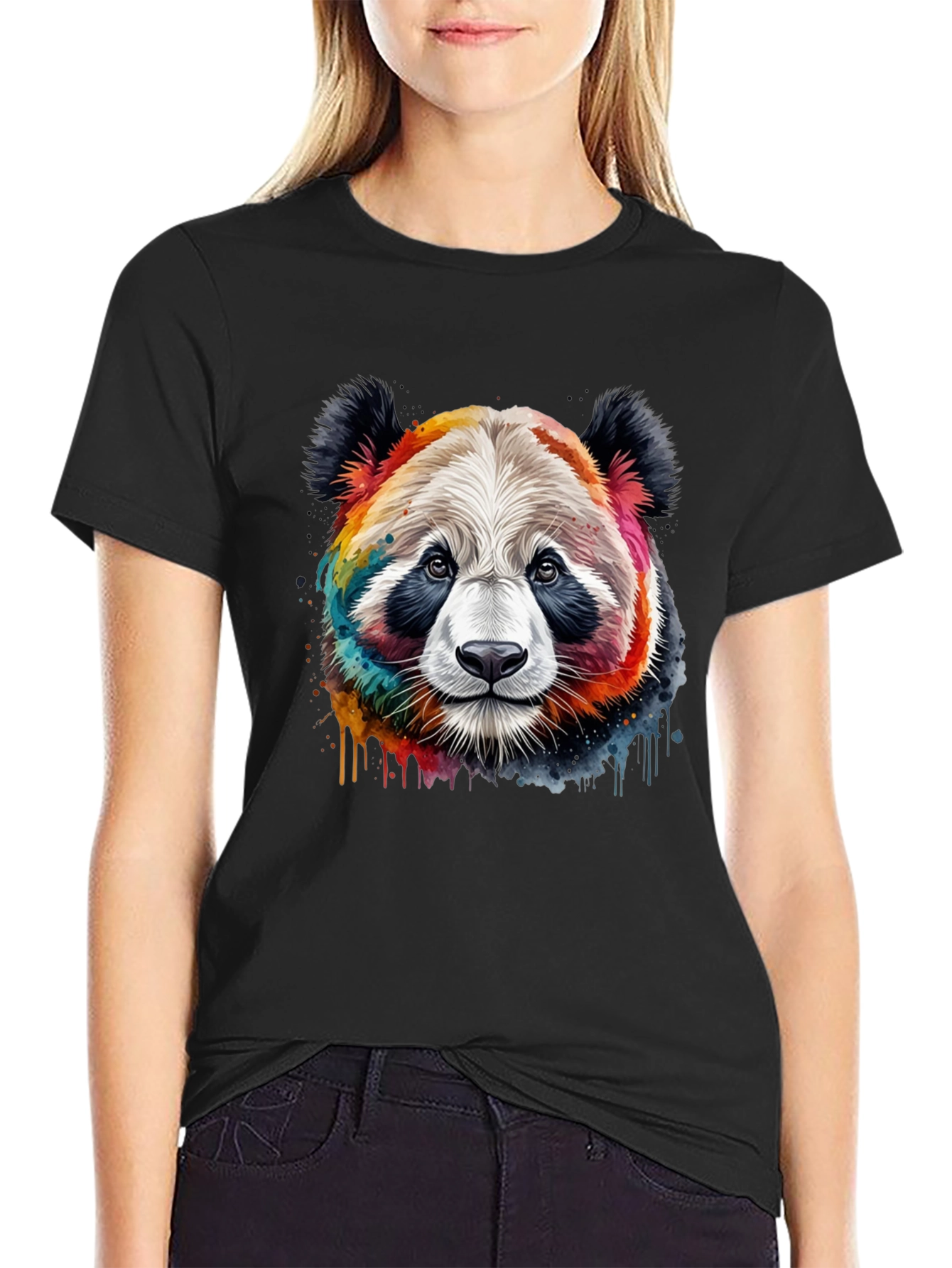 Black Rainbow Panda Graphic T-Shirt view 2