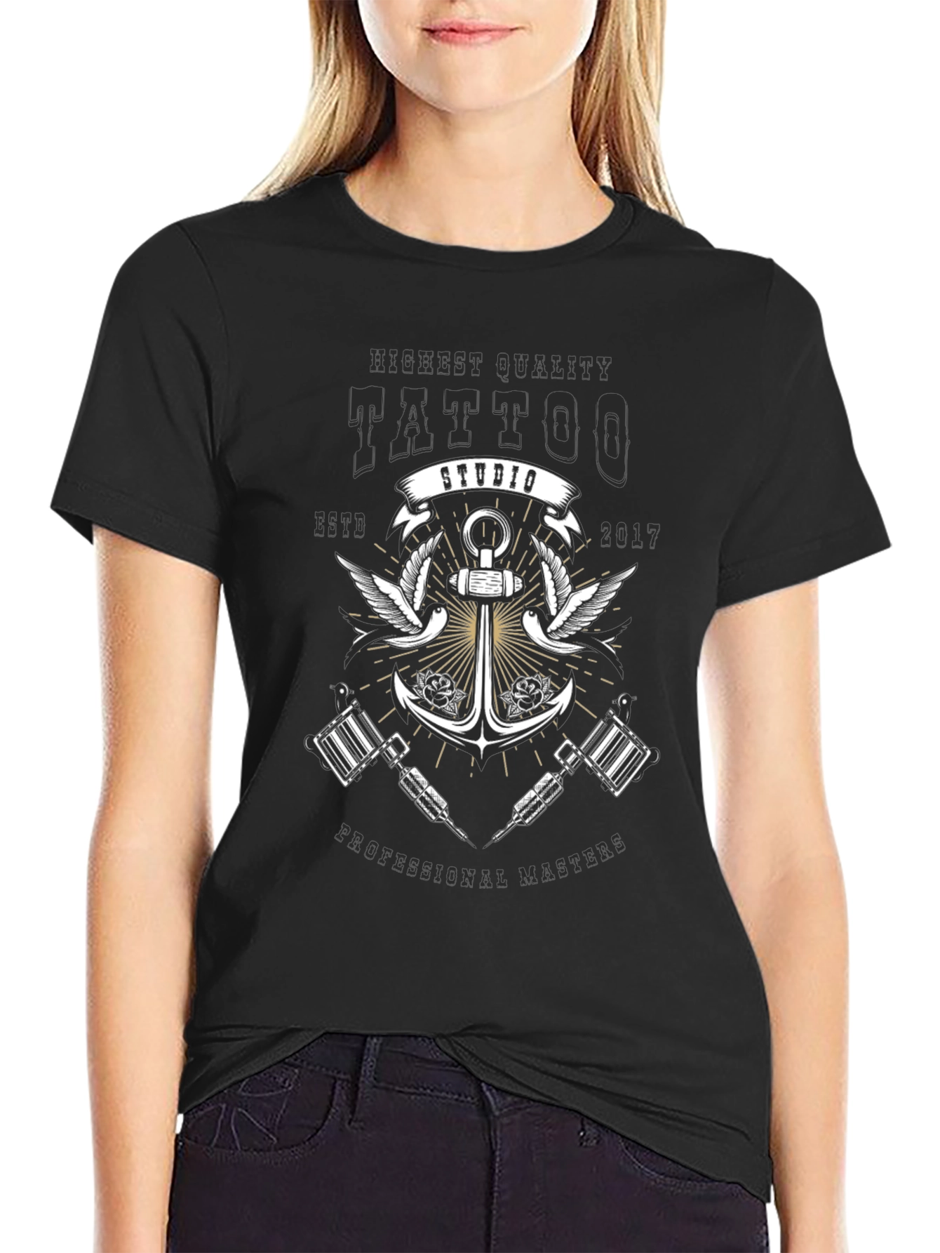 Black Tattoo Studio Graphic T-Shirt - Highest Quality Design view 2