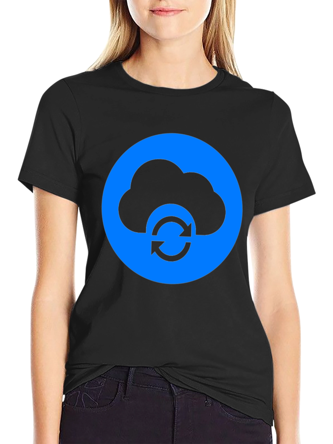 Black Cloud Sync Black T-Shirt - Modern Tech Design view 2