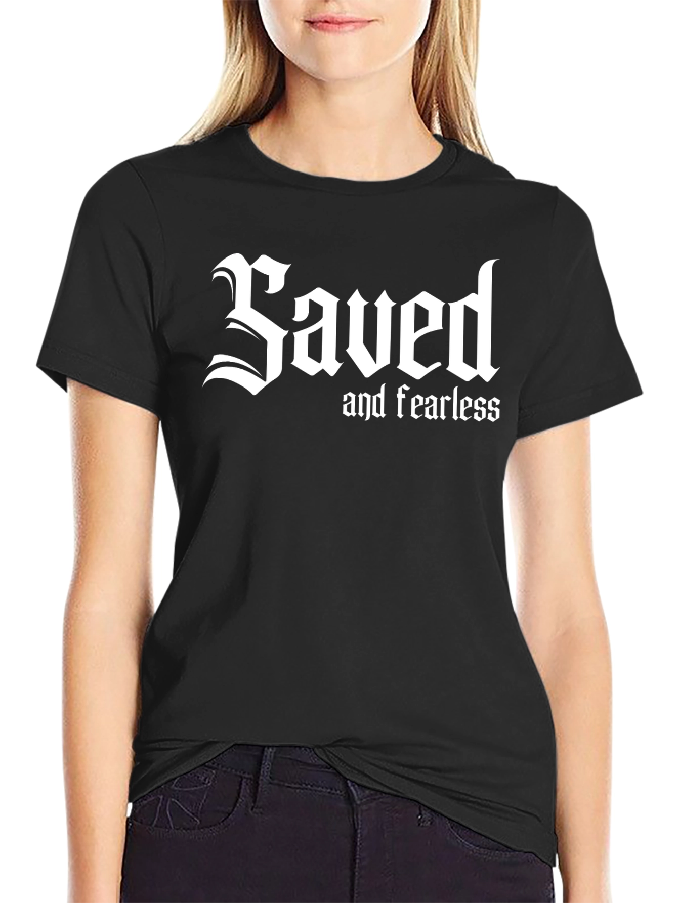 Black Saved and Fearless Black T-Shirt view 2