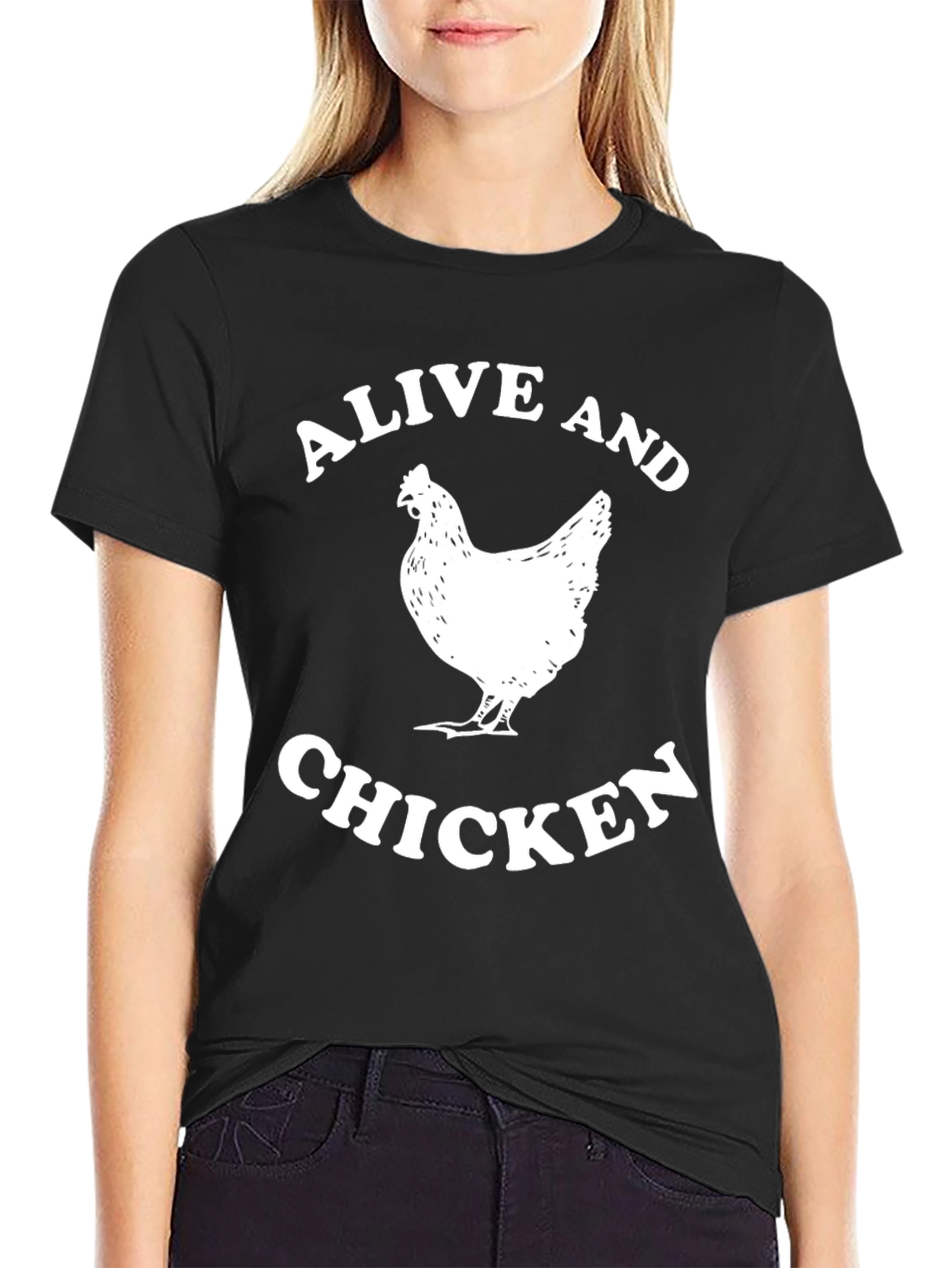 Black Alive and Chicken T-Shirt - Novelty Animal Graphic Tee view 2